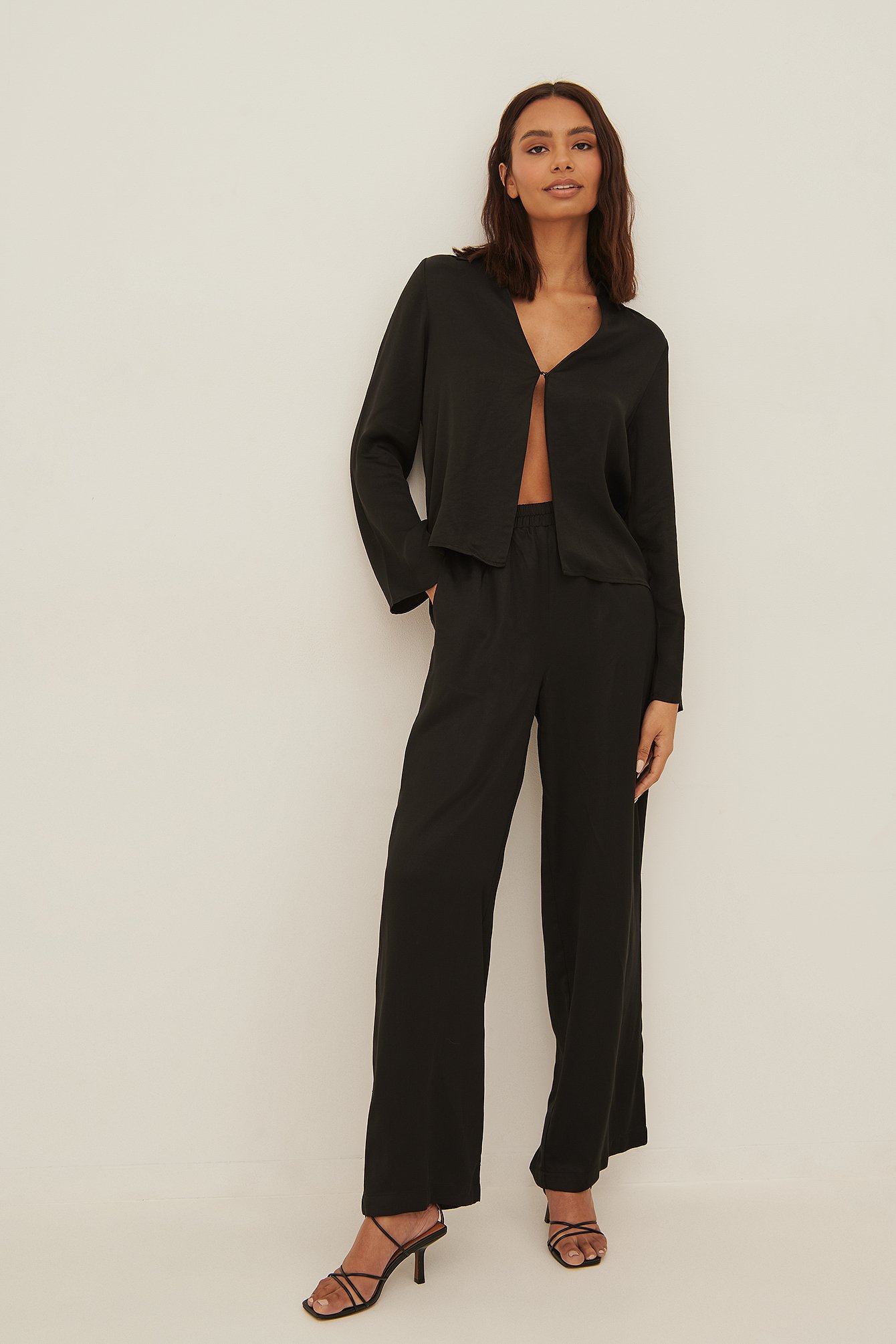 Black Wide Satin Trousers