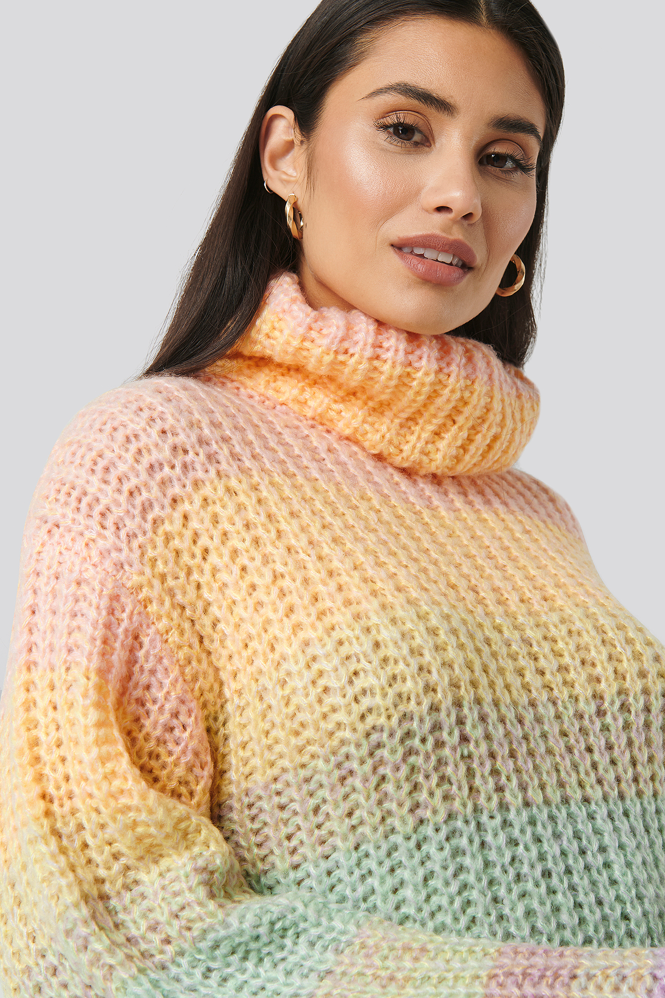 Wide Sleeve Cable Knitted Sweater Multicolor