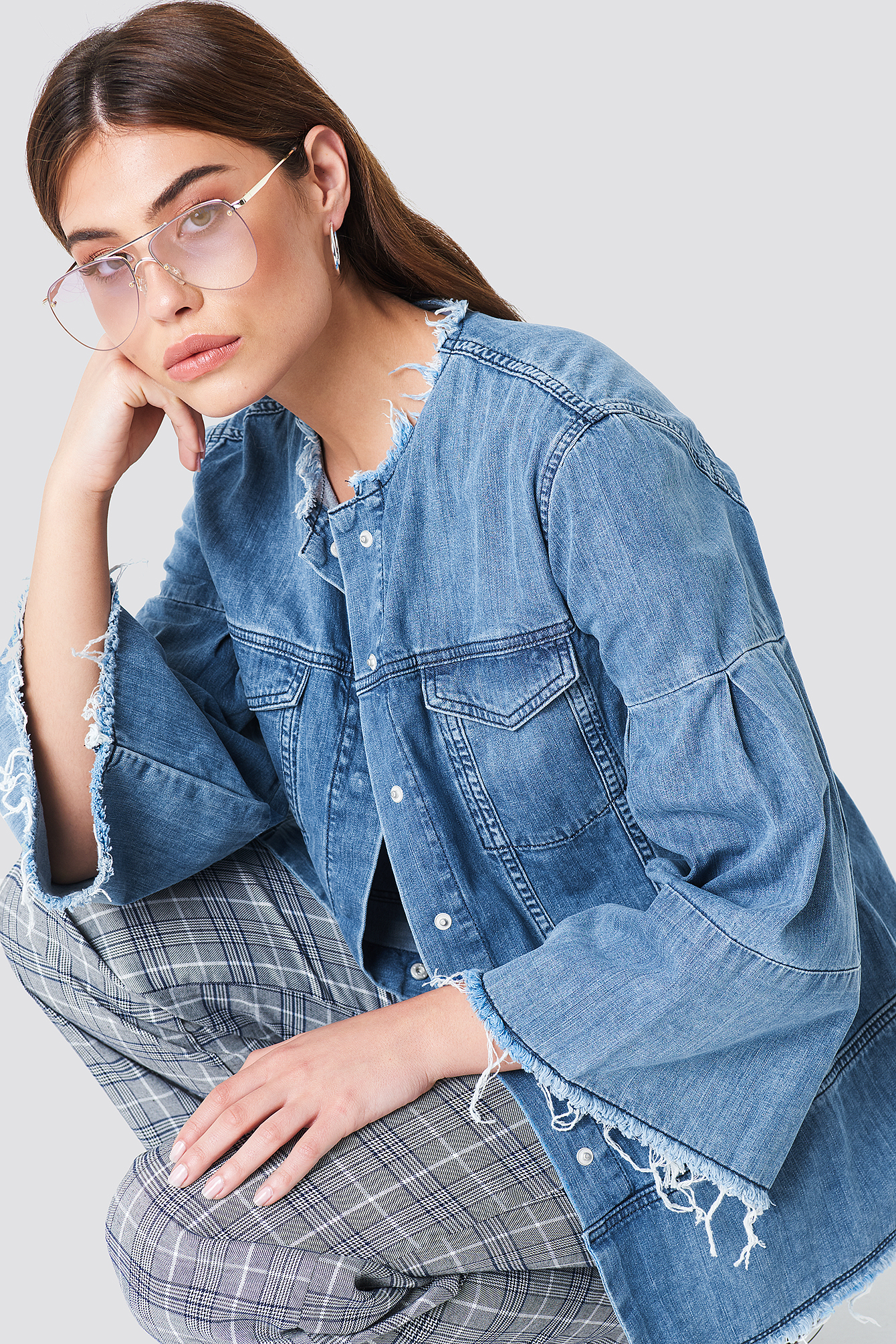 Wide Sleeve Denim Jacket Mid Blue