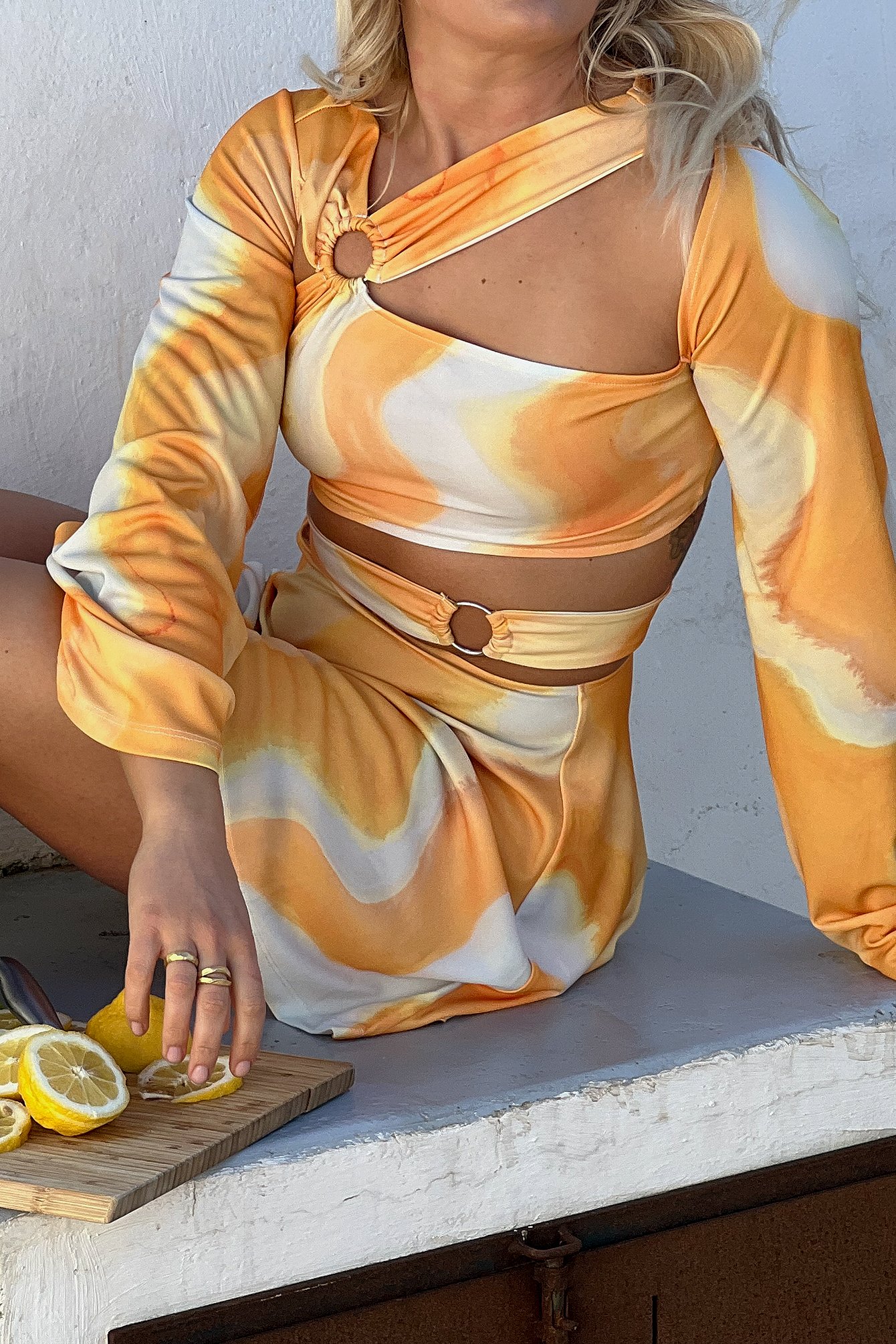 Yellow Print Weitärmeliges Kleid