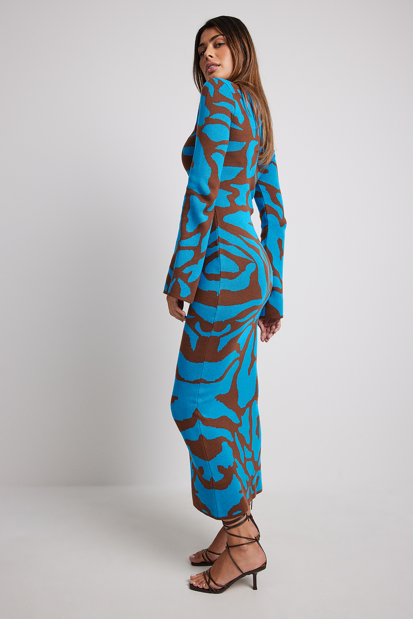 Wide Sleeve Knitted Maxi Dress Multicolor