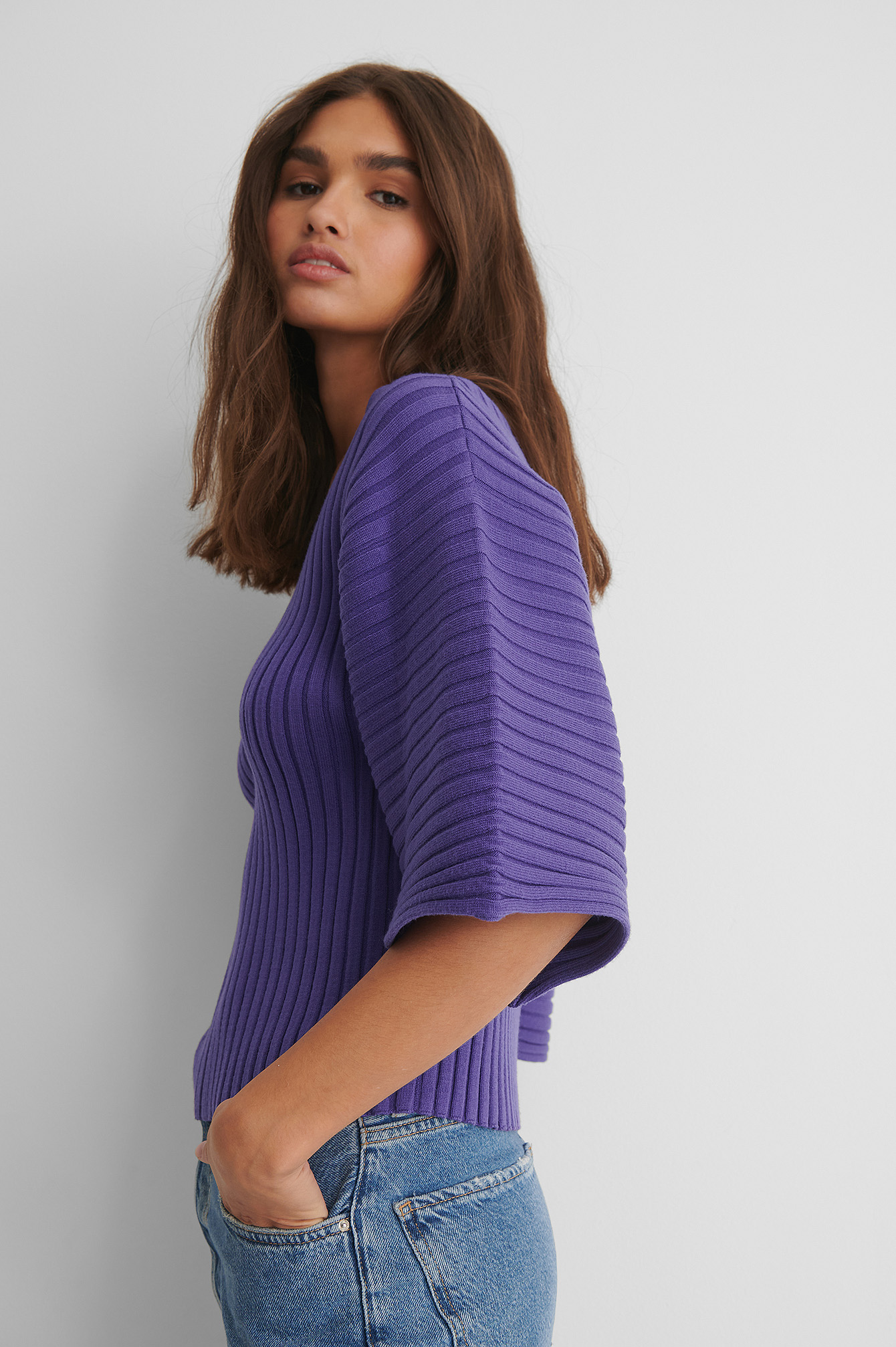 Womens Clothing Jumpers and knitwear Sleeveless jumpers NA-KD Synthetic Purple Overlap Wide Sleeve Knitted Sweater Save 60% 