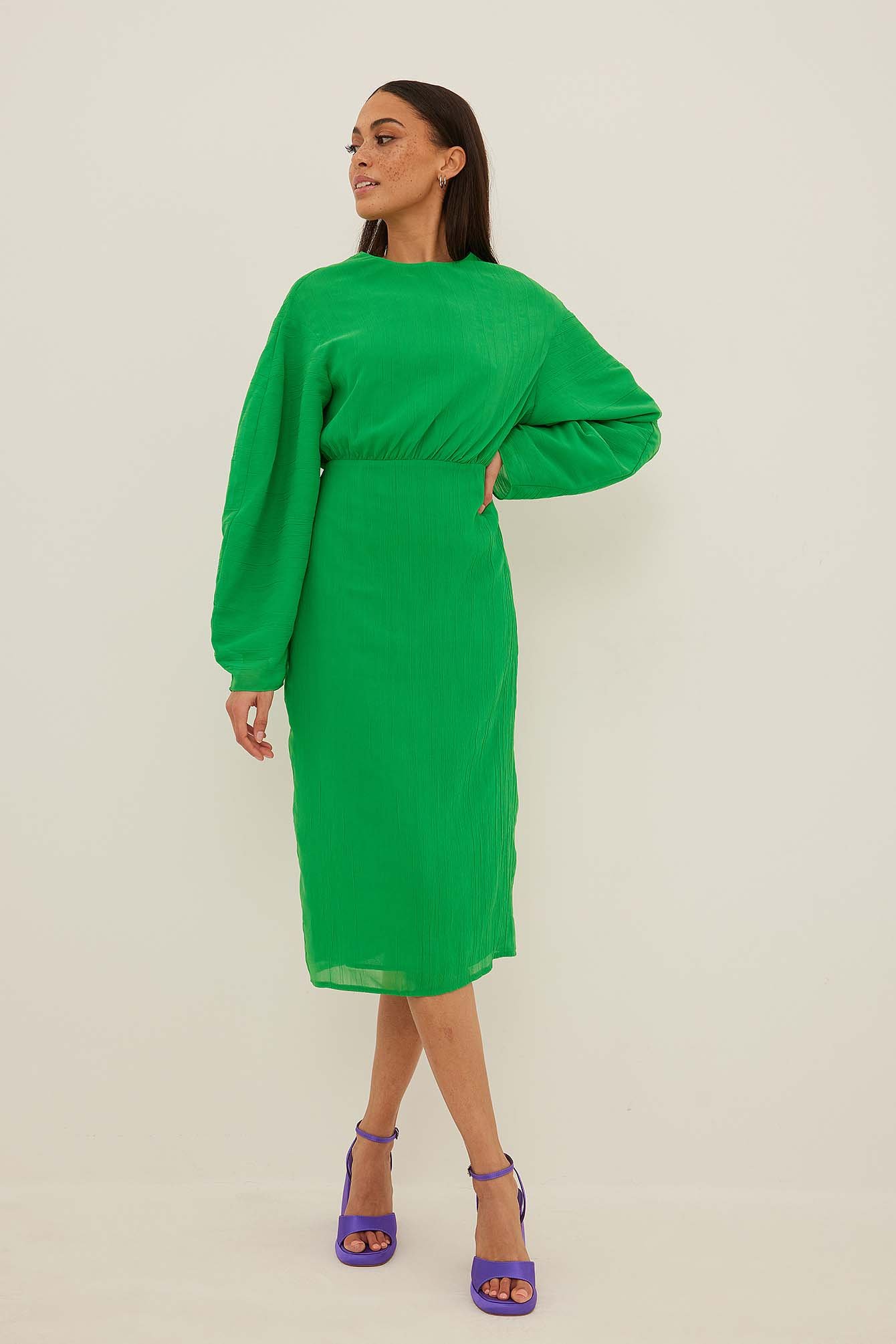 NA-KD Trend Wide Sleeve Midi Dress - Green