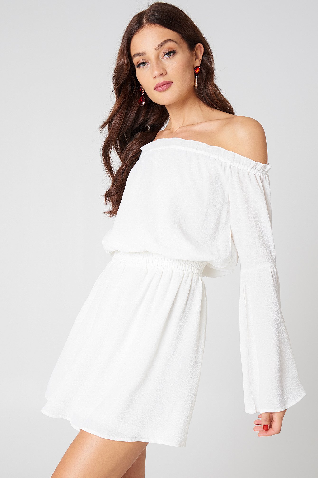 Wide Sleeve Off Shoulder Dress White | NA-KD