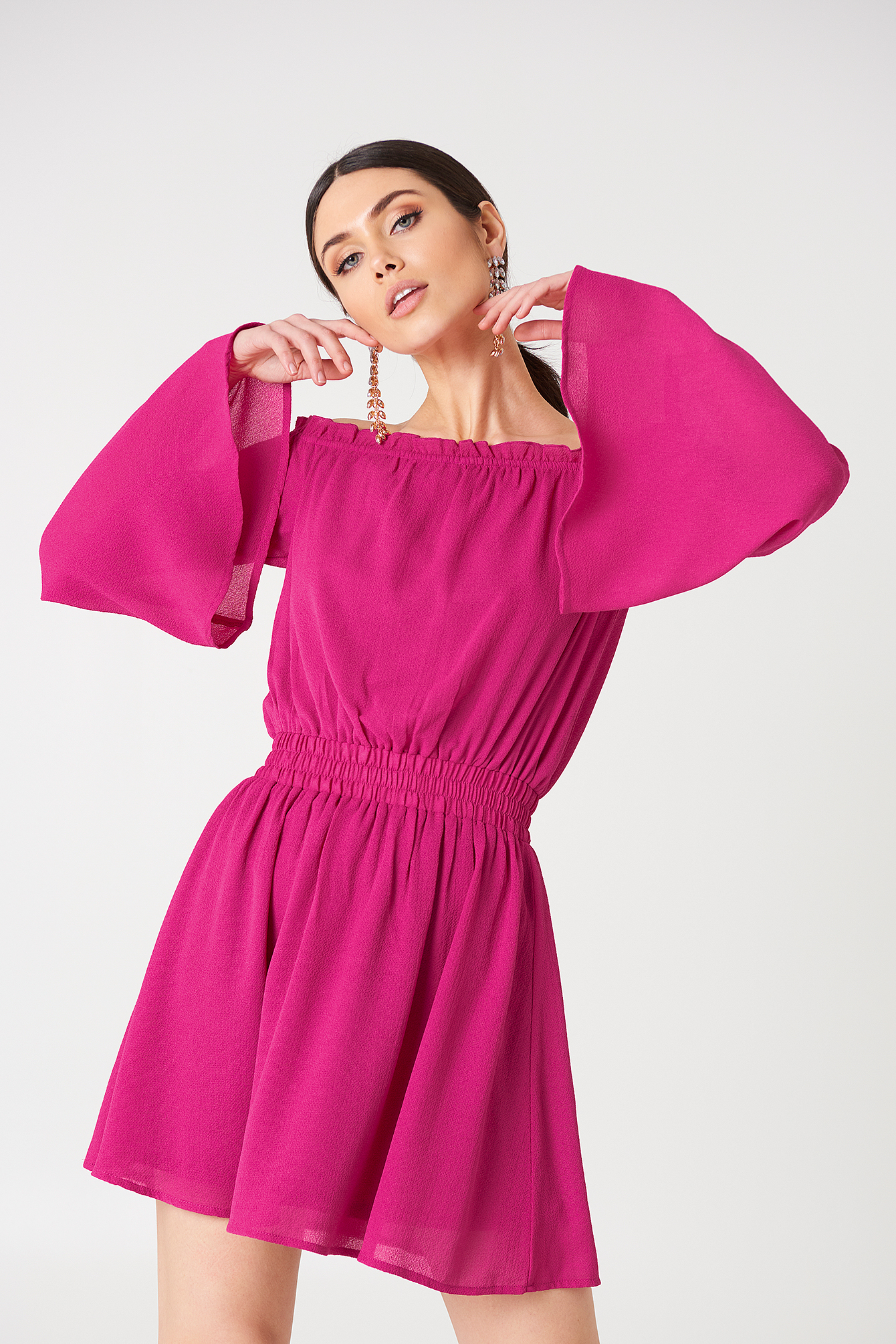 Wide Sleeve Off Shoulder Dress Pink | NA-KD