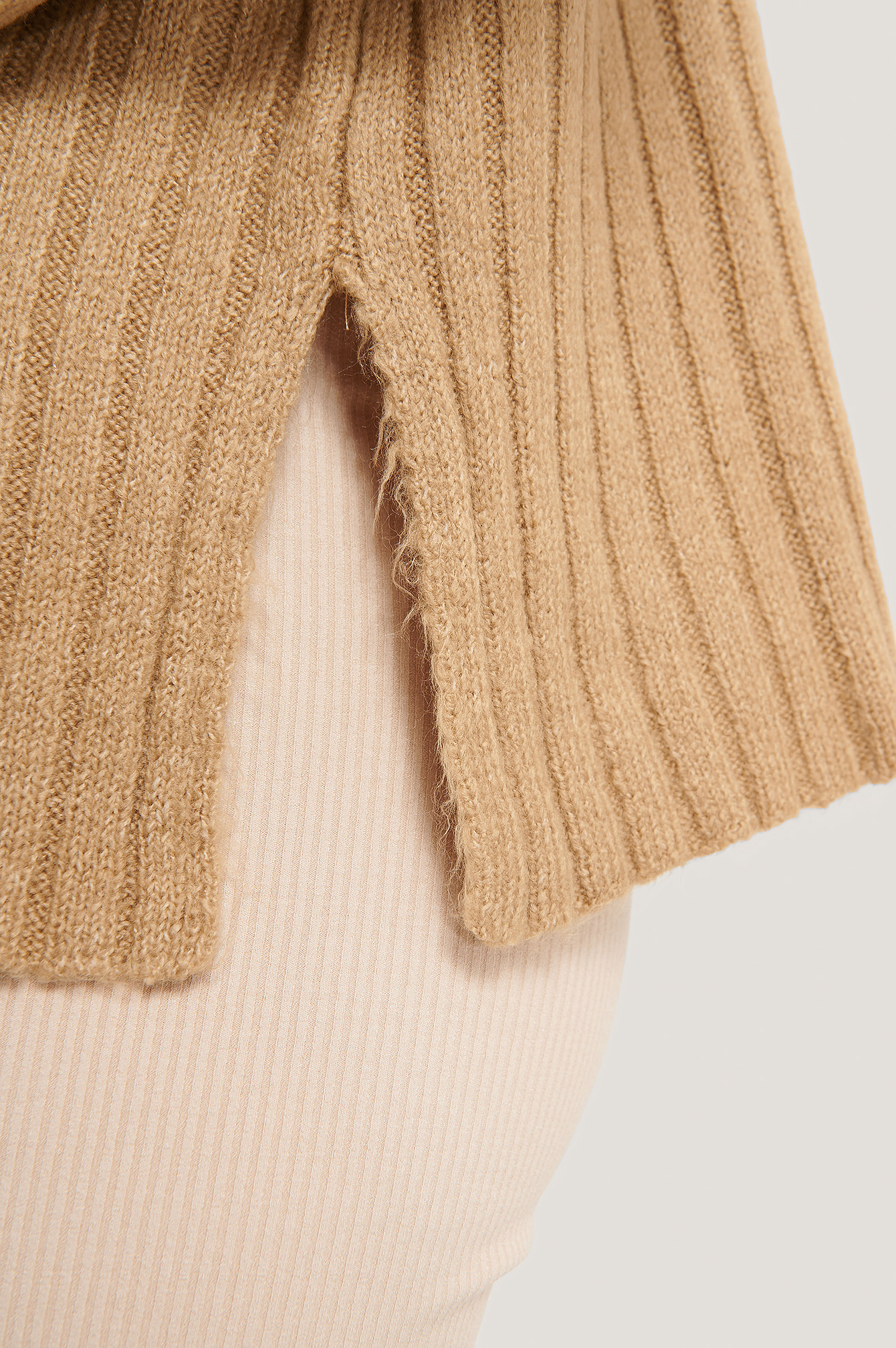 Beige Ribbed Knitted Polo