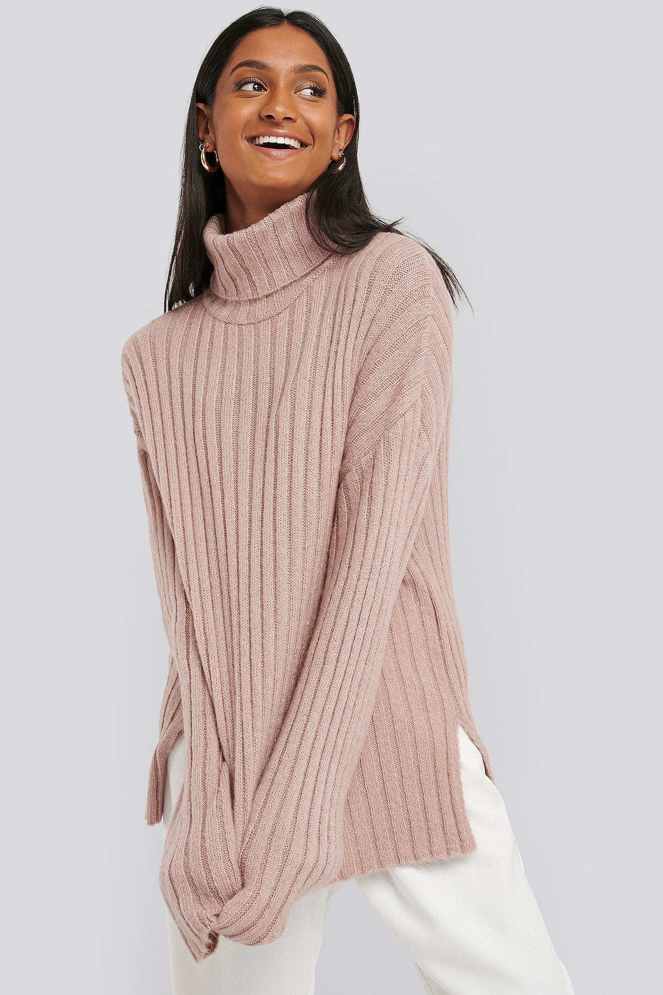 Dusty Pink Wide Sleeve Rib Knitted Polo