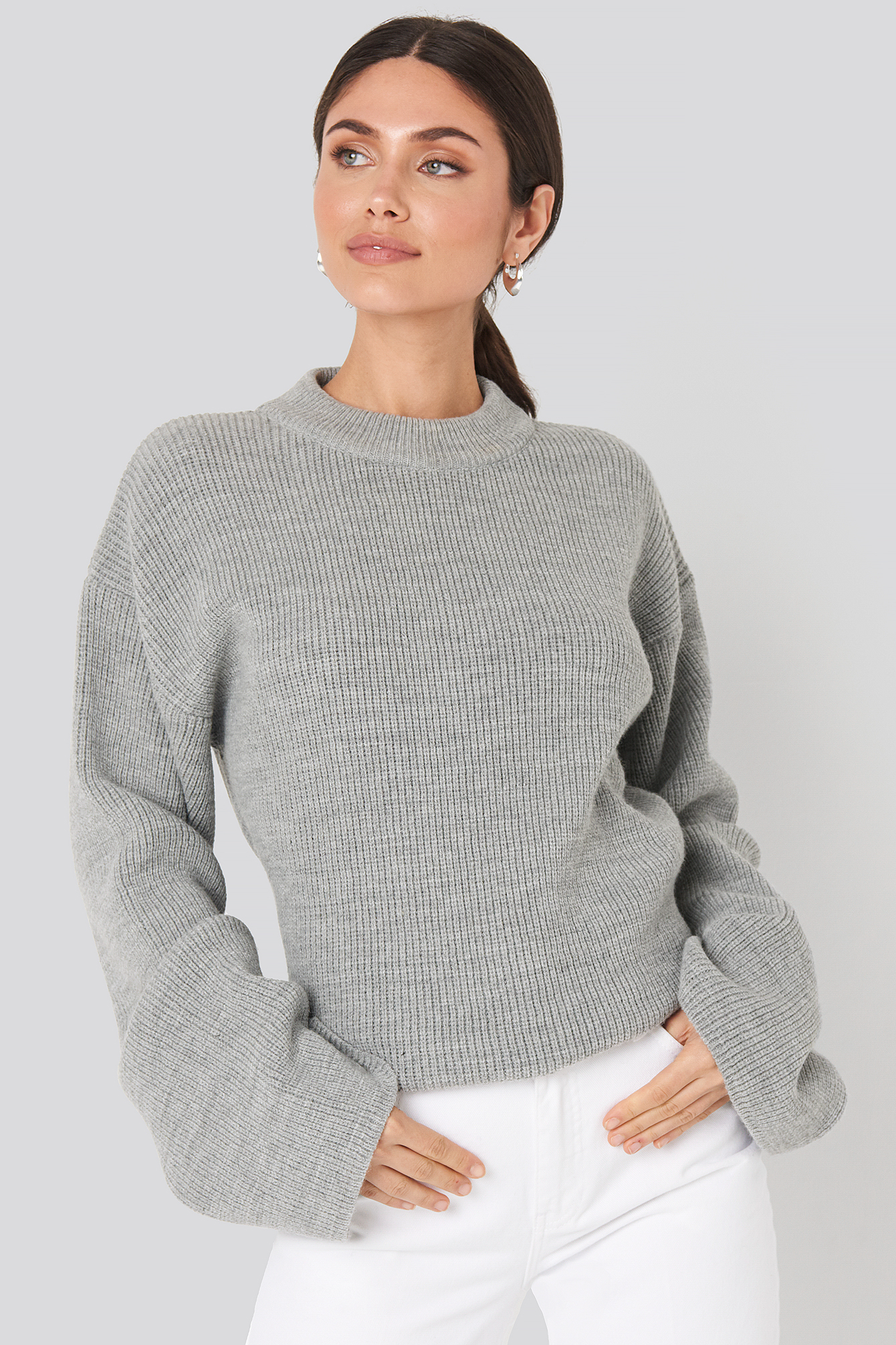 Wide Sleeve Round Neck Knitted Sweater 