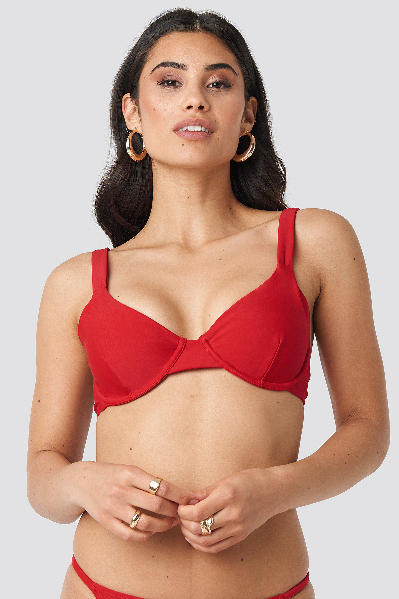 Wide Strap Bikini Cup Bra Red