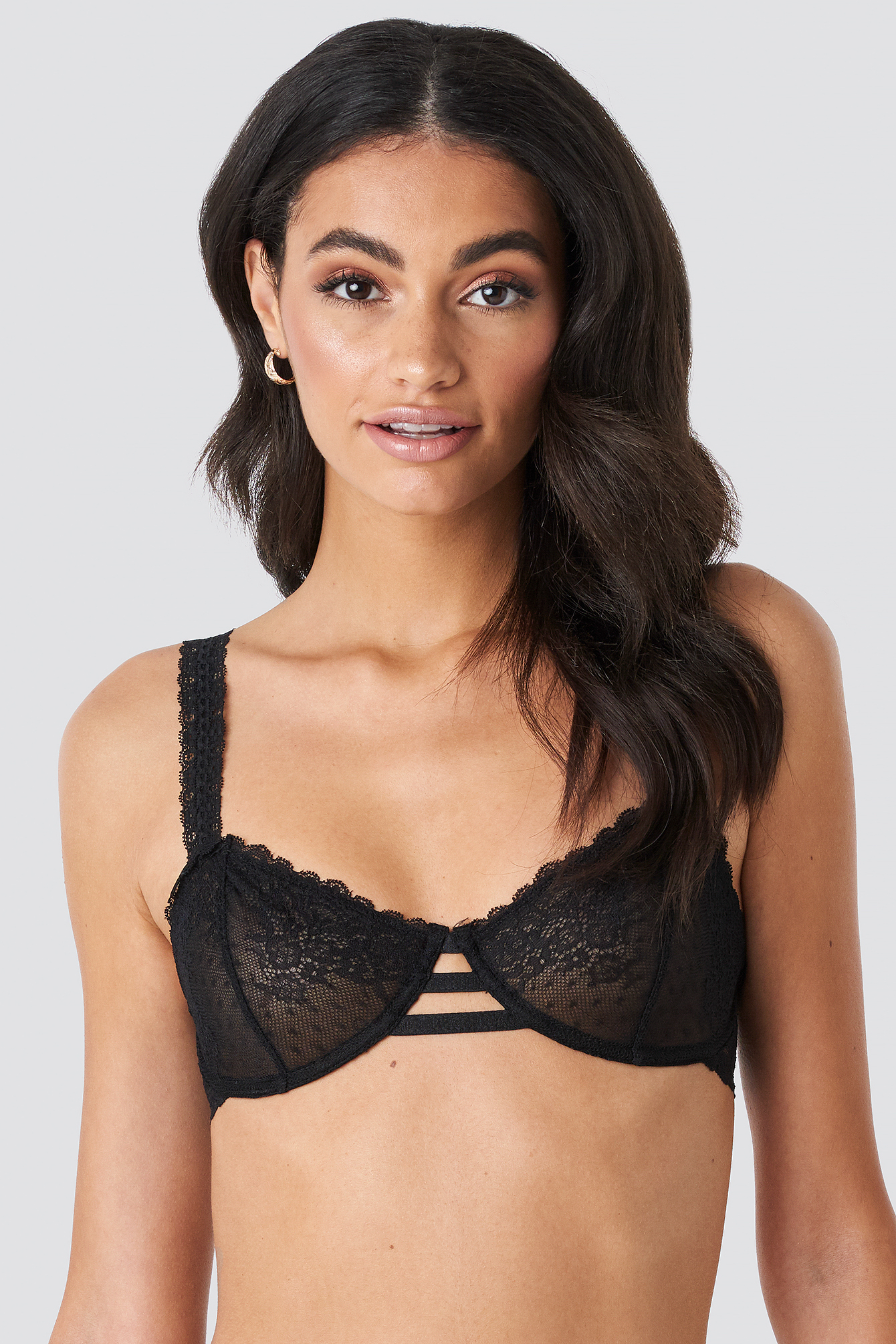 Wide Strap Lace Cup Bra Black