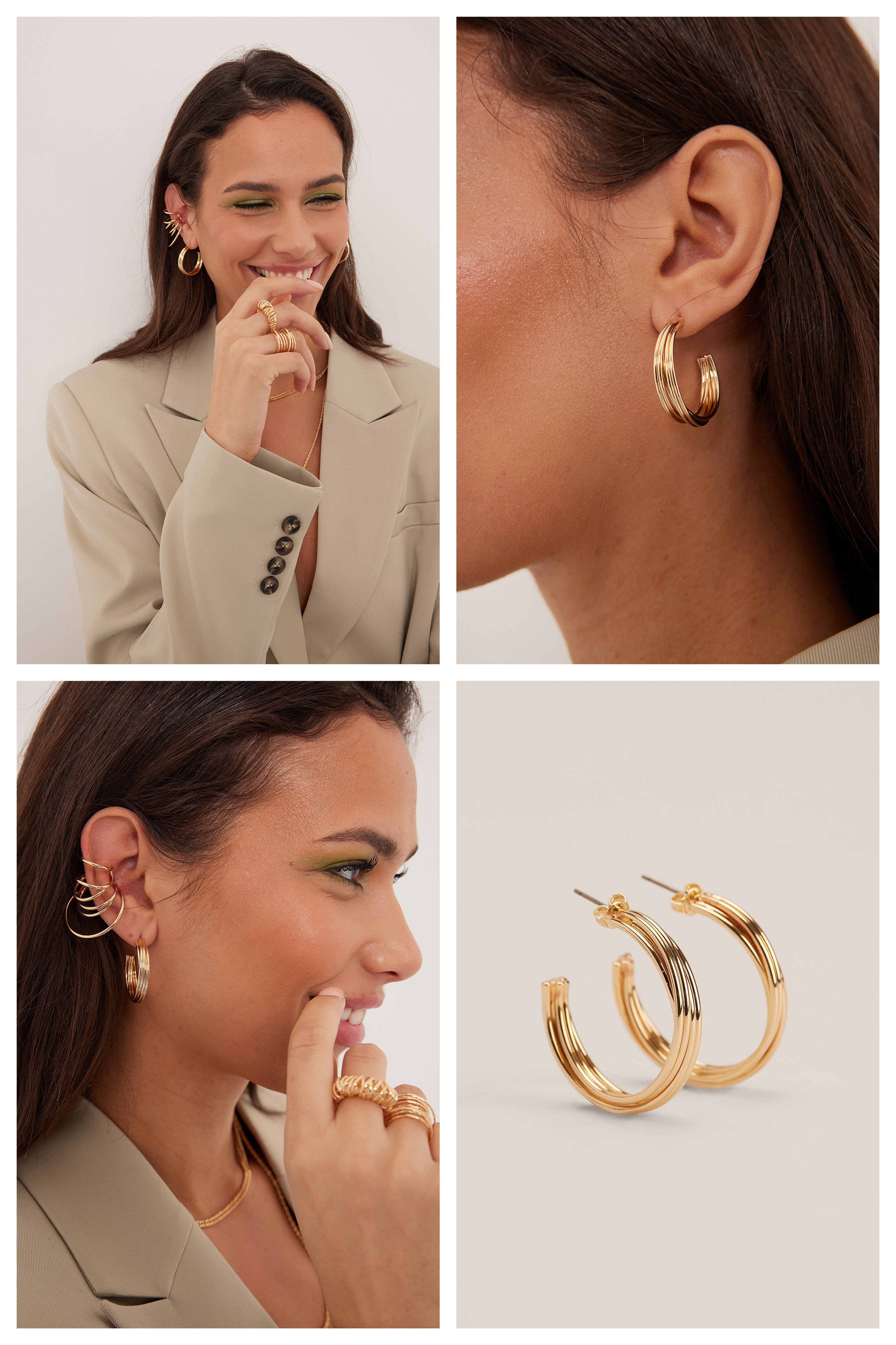NA-KD Accessories Recycled Wired Earring Hoops - Gold