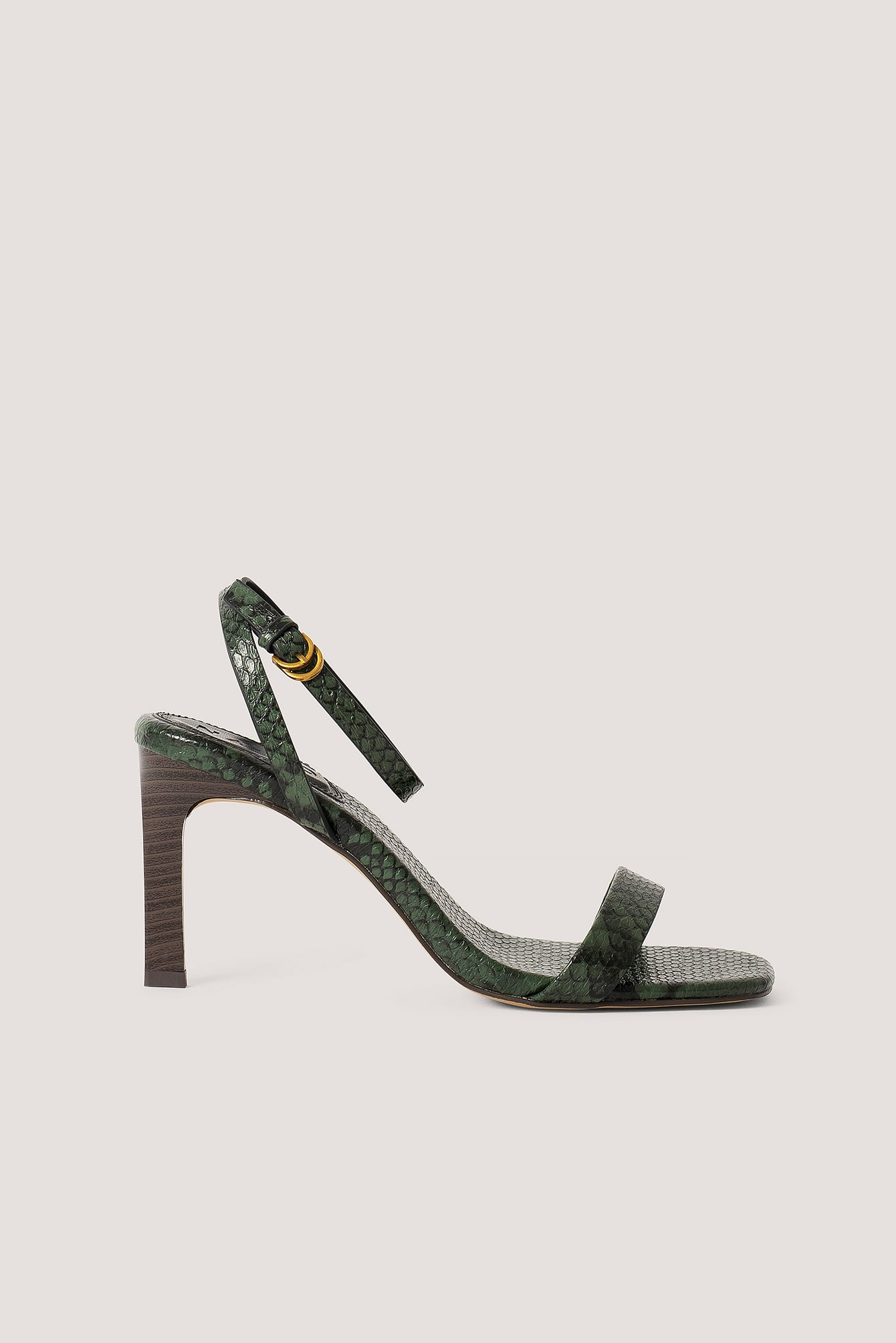 Wooden Heel Ankle Strap Sandals Green NAKD