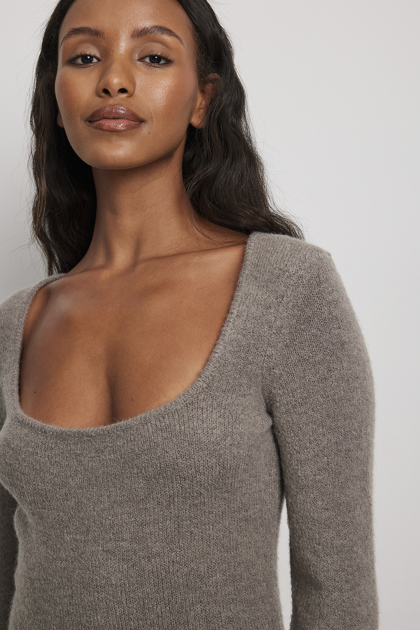 Wool Blend Knitted Maxi Dress Grey | na 