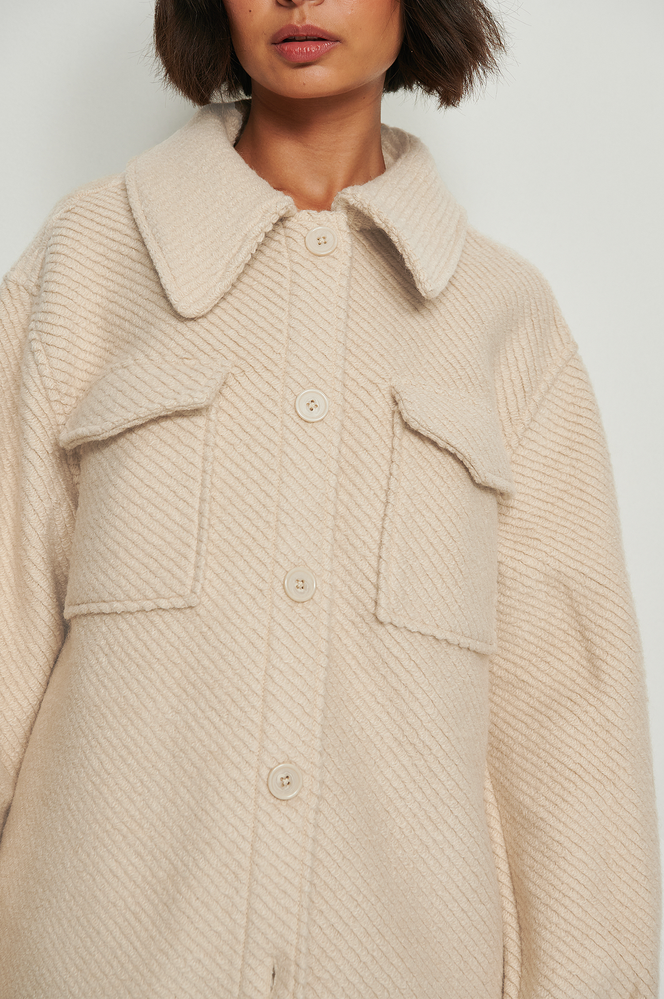 Wool Blend Overshirt Jacket Beige | na 