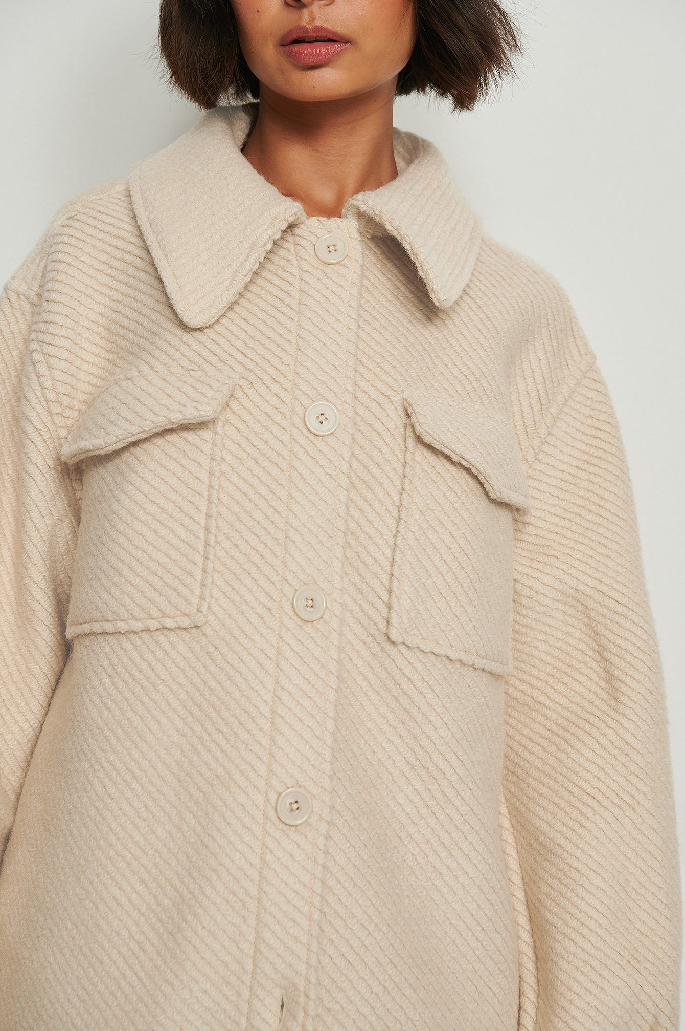 Light Beige Recycelt overshirt-Jacke aus Wollmischung