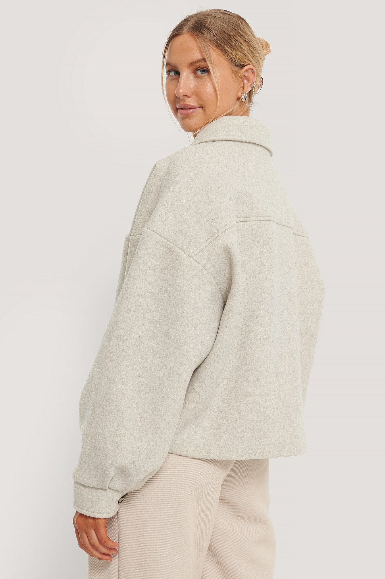 Wool Blend Oversized Short Jacket Grey | na-kd.com