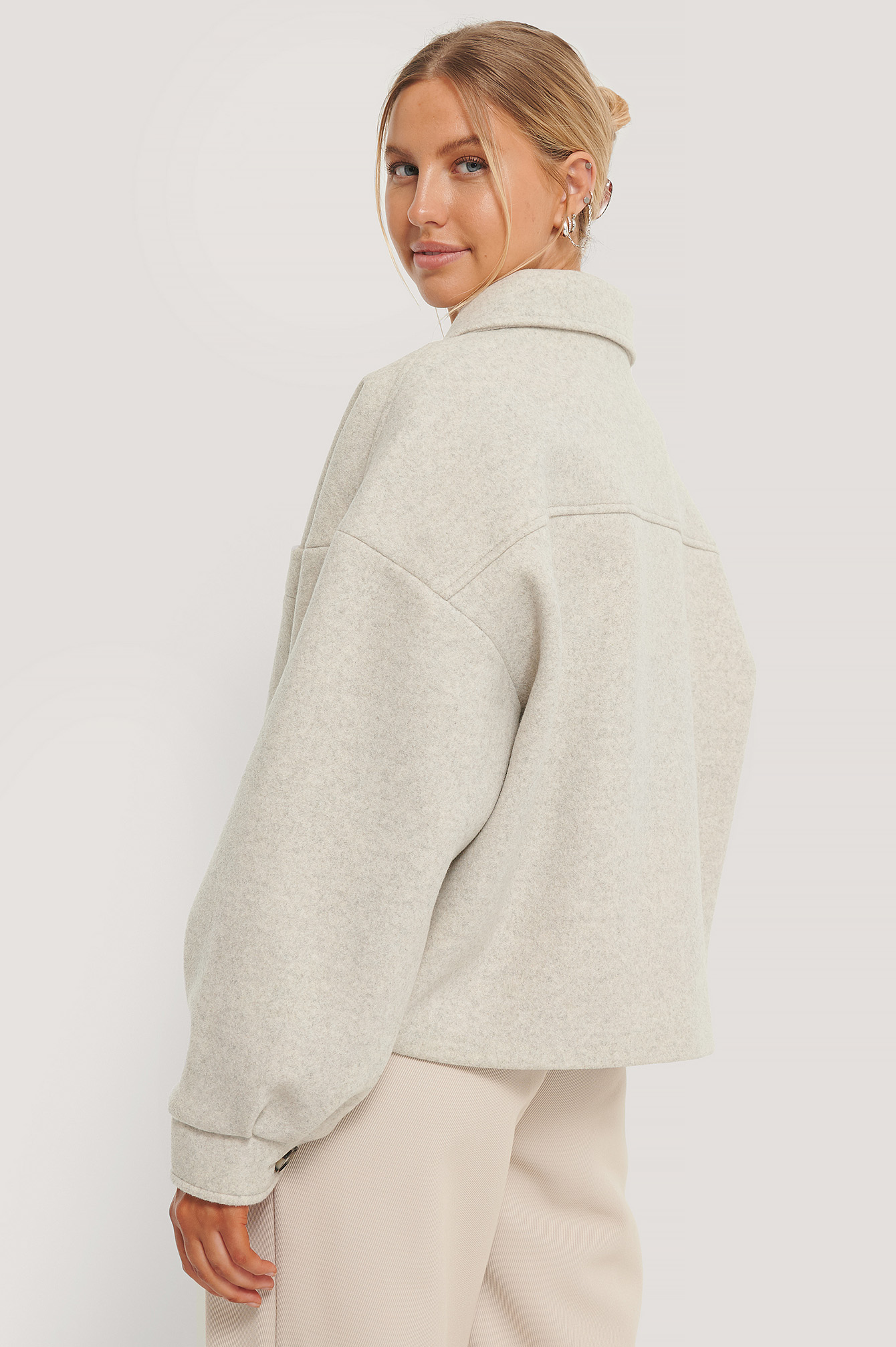 Wool Blend Oversized Short Jacket Grey 