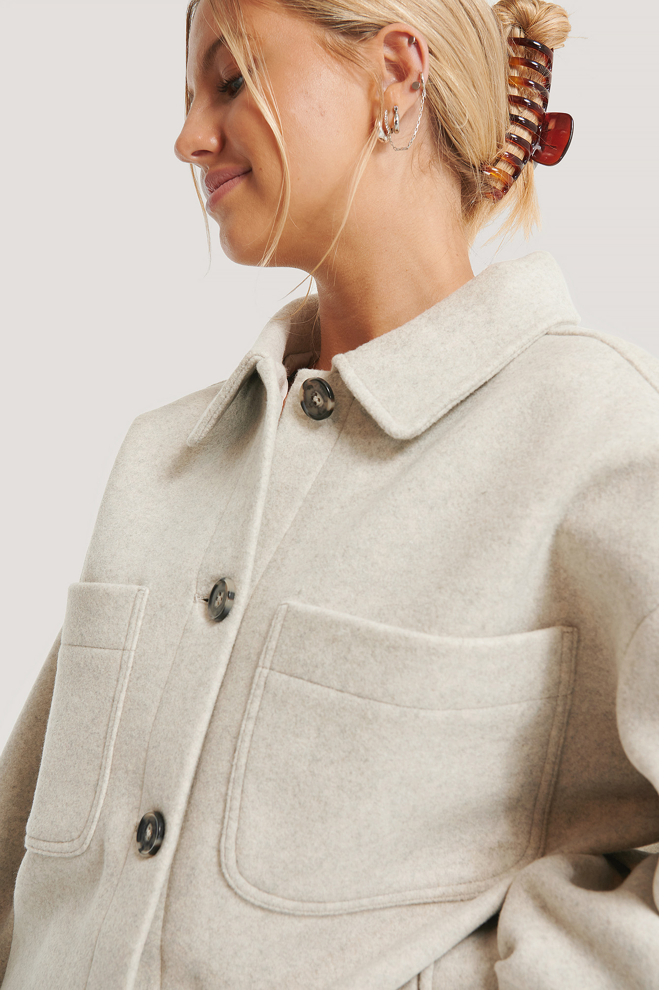 Wool Blend Oversized Short Jacket Grey 