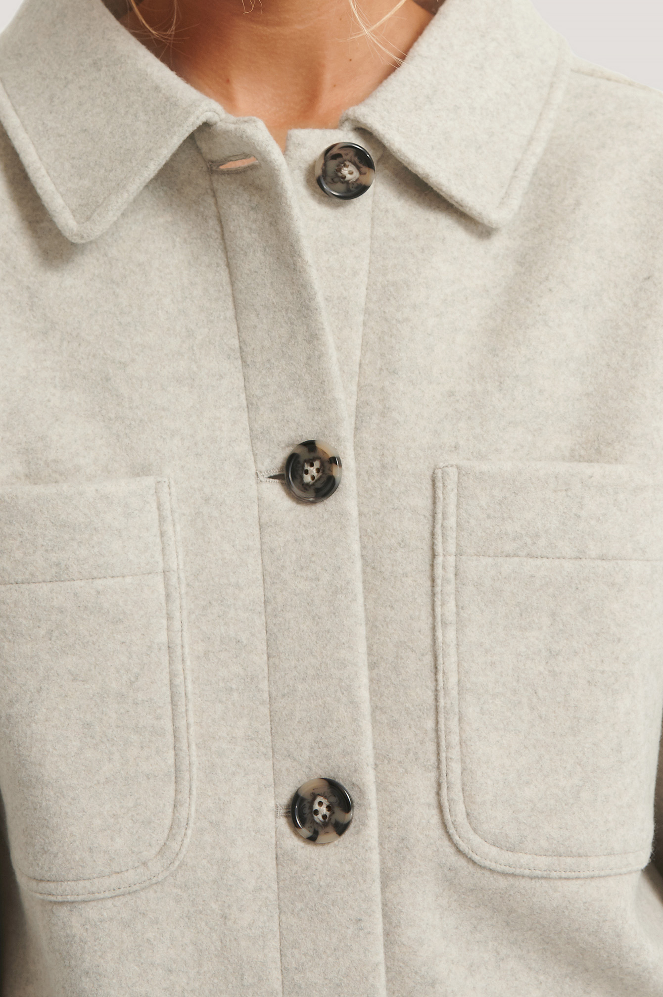 Wool Blend Oversized Short Jacket Grey 