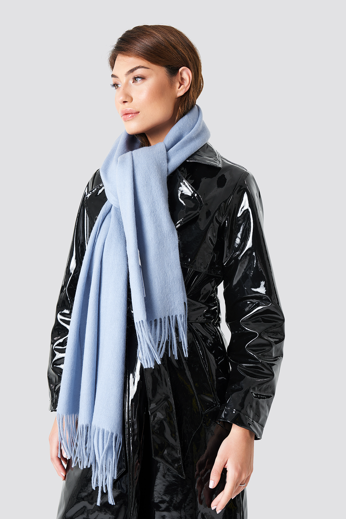 Wool Blend Scarf Light Blue