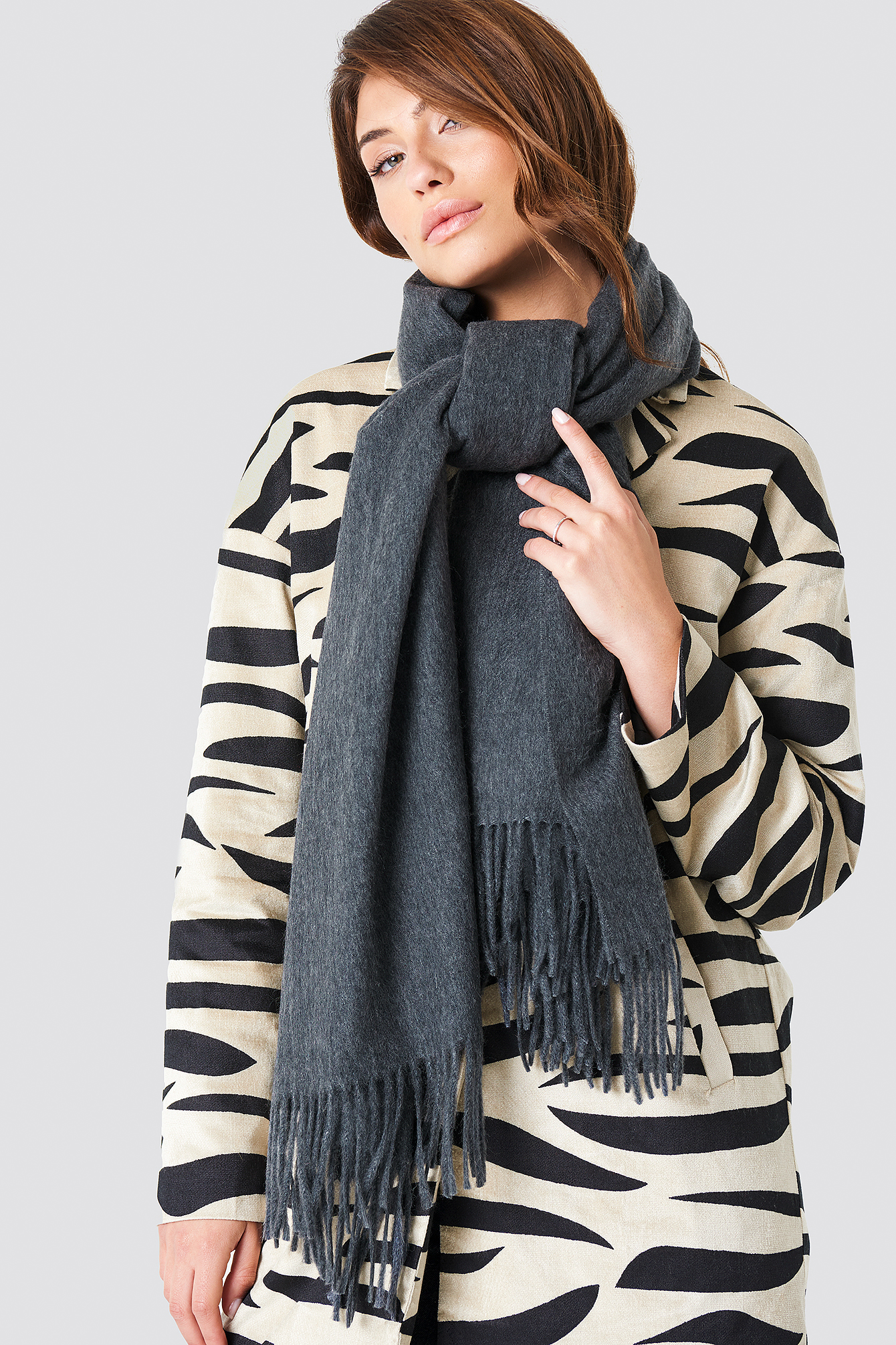 Wool Blend Scarf Dark Grey