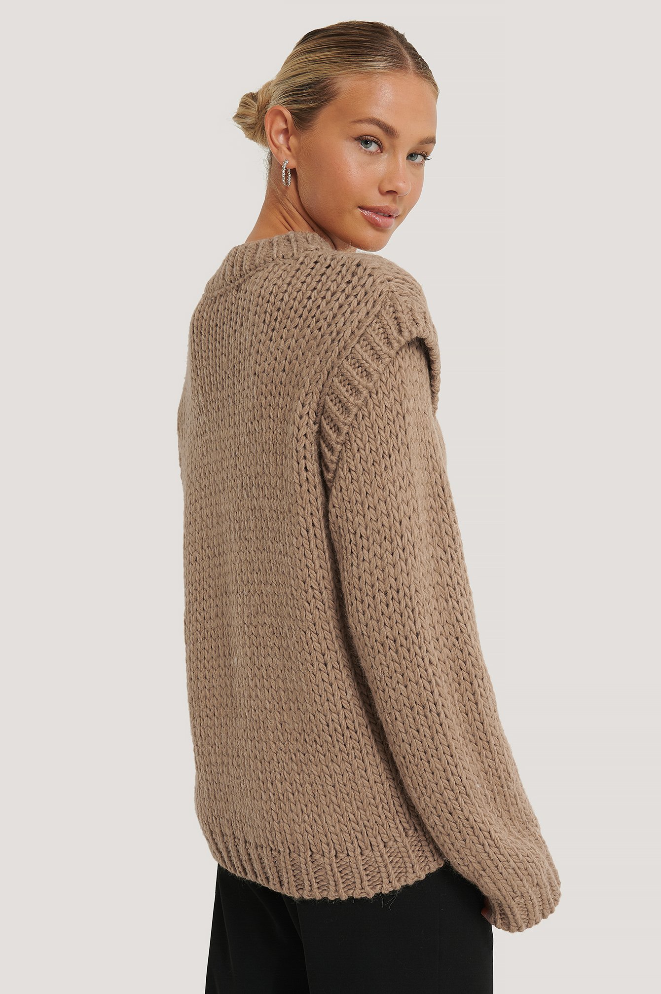 Nougat Wool Blend Shoulder Detail Knitted Sweater