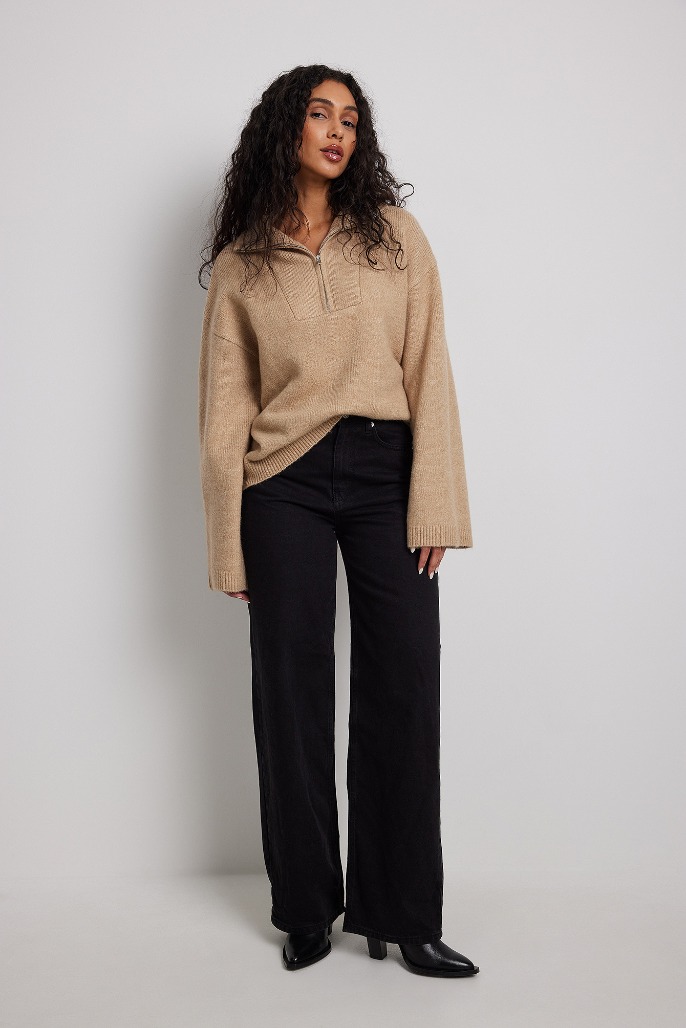 nakd zipper front knitted sweater