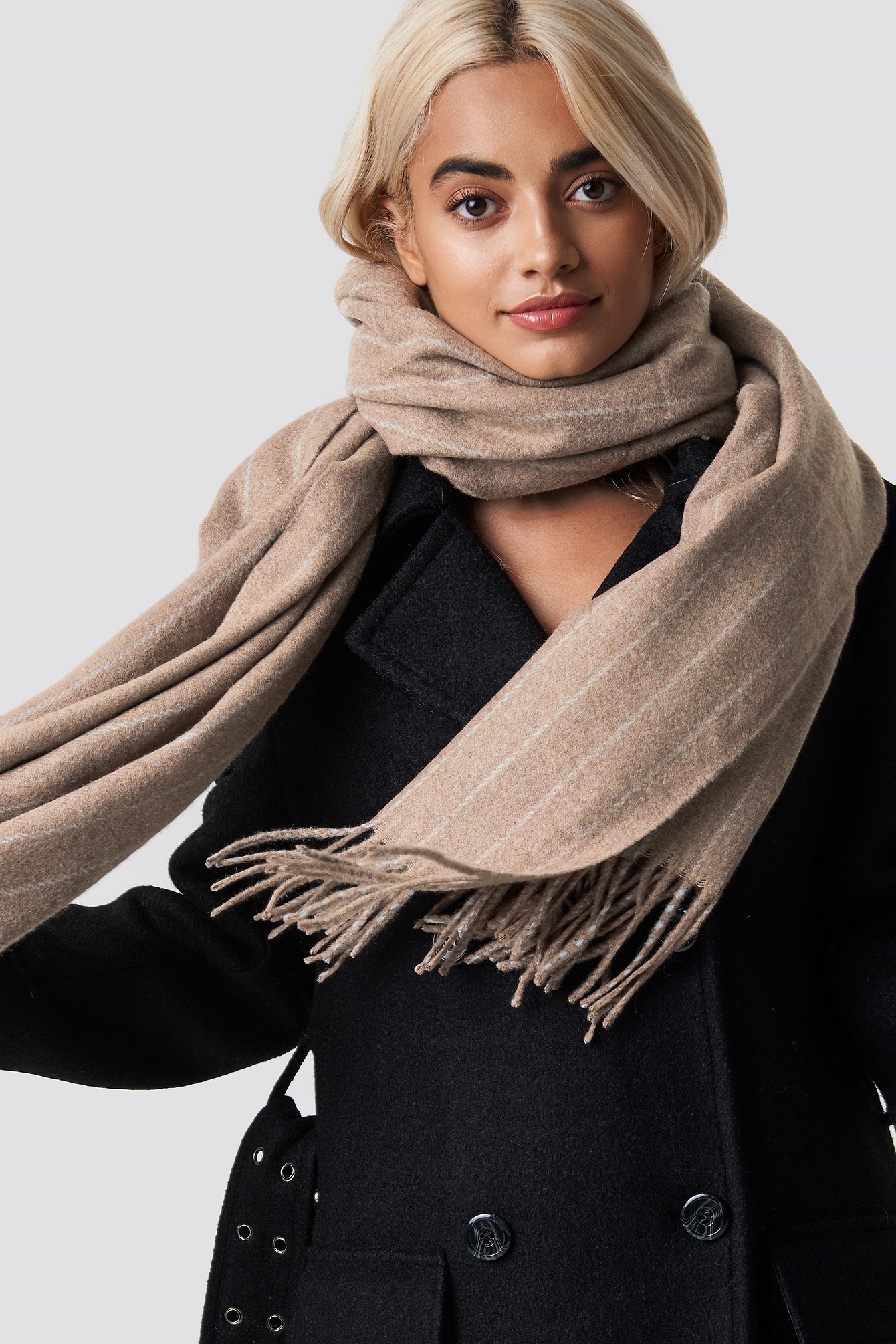 Woven Pinstripe Scarf Beige