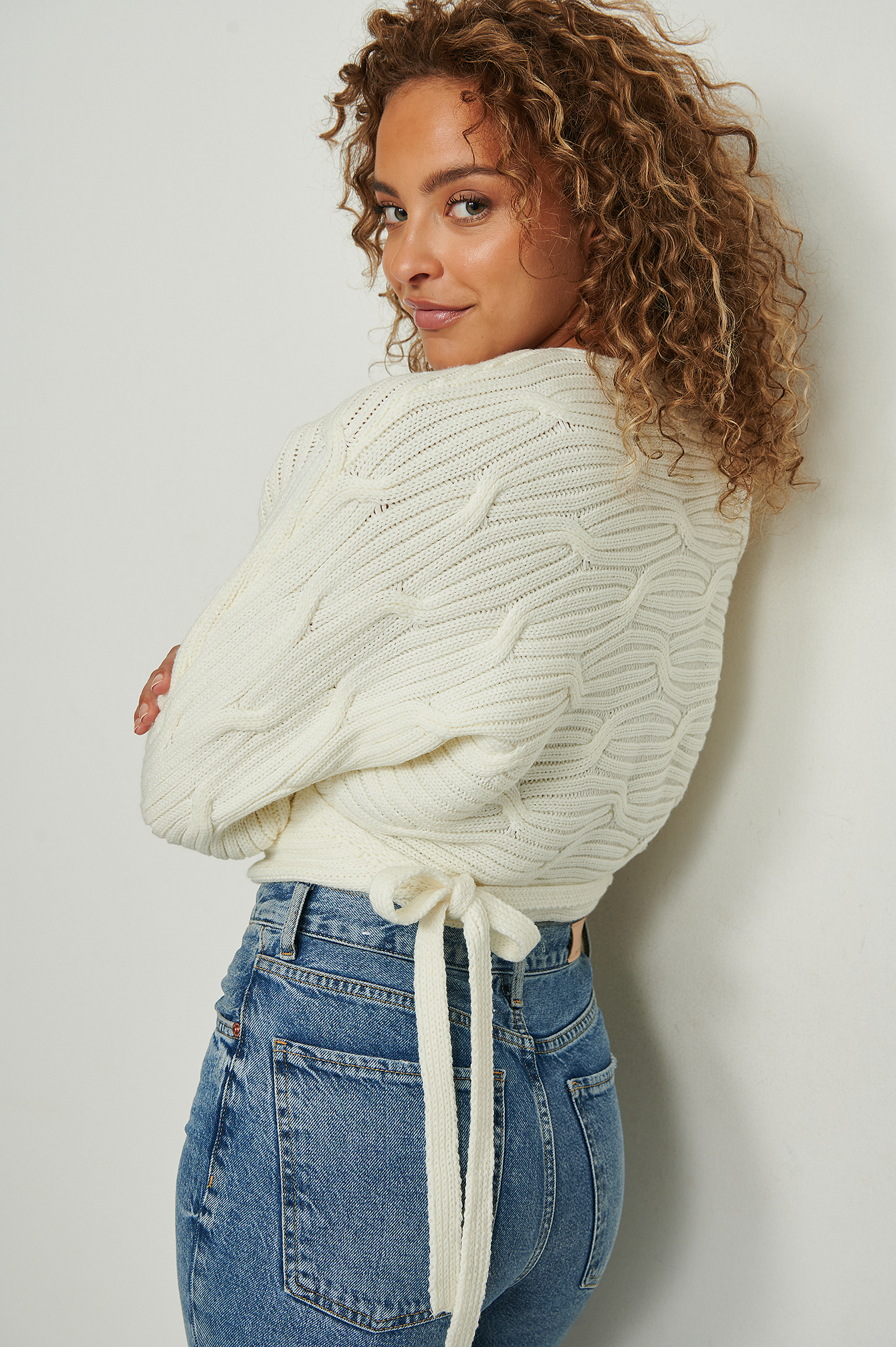 Wrap Detail Cable Knitted Sweater 