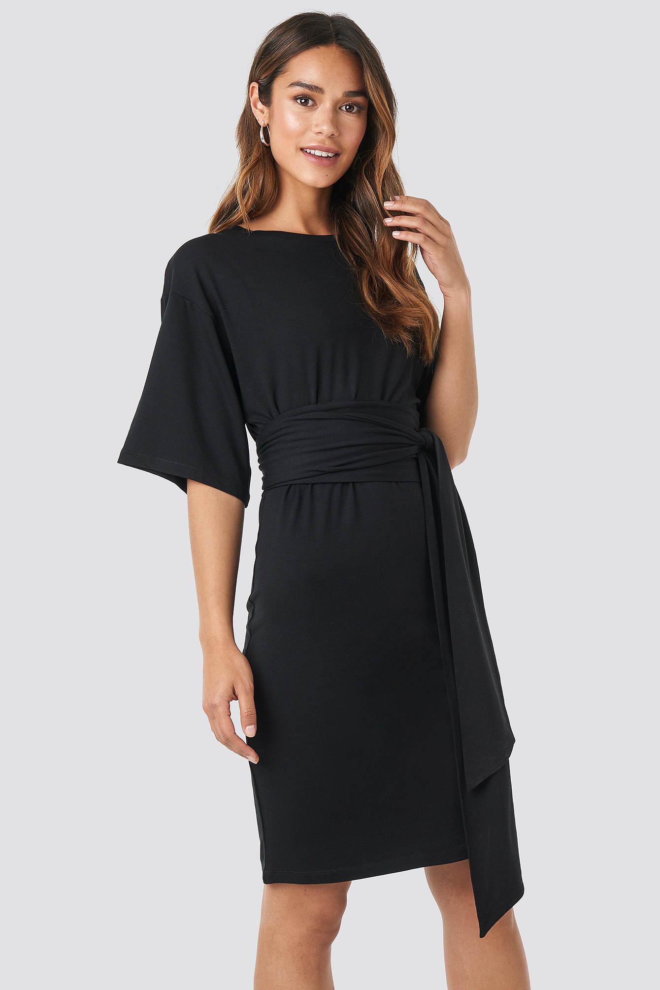 Wrap Detail Jersey Dress Deep Black