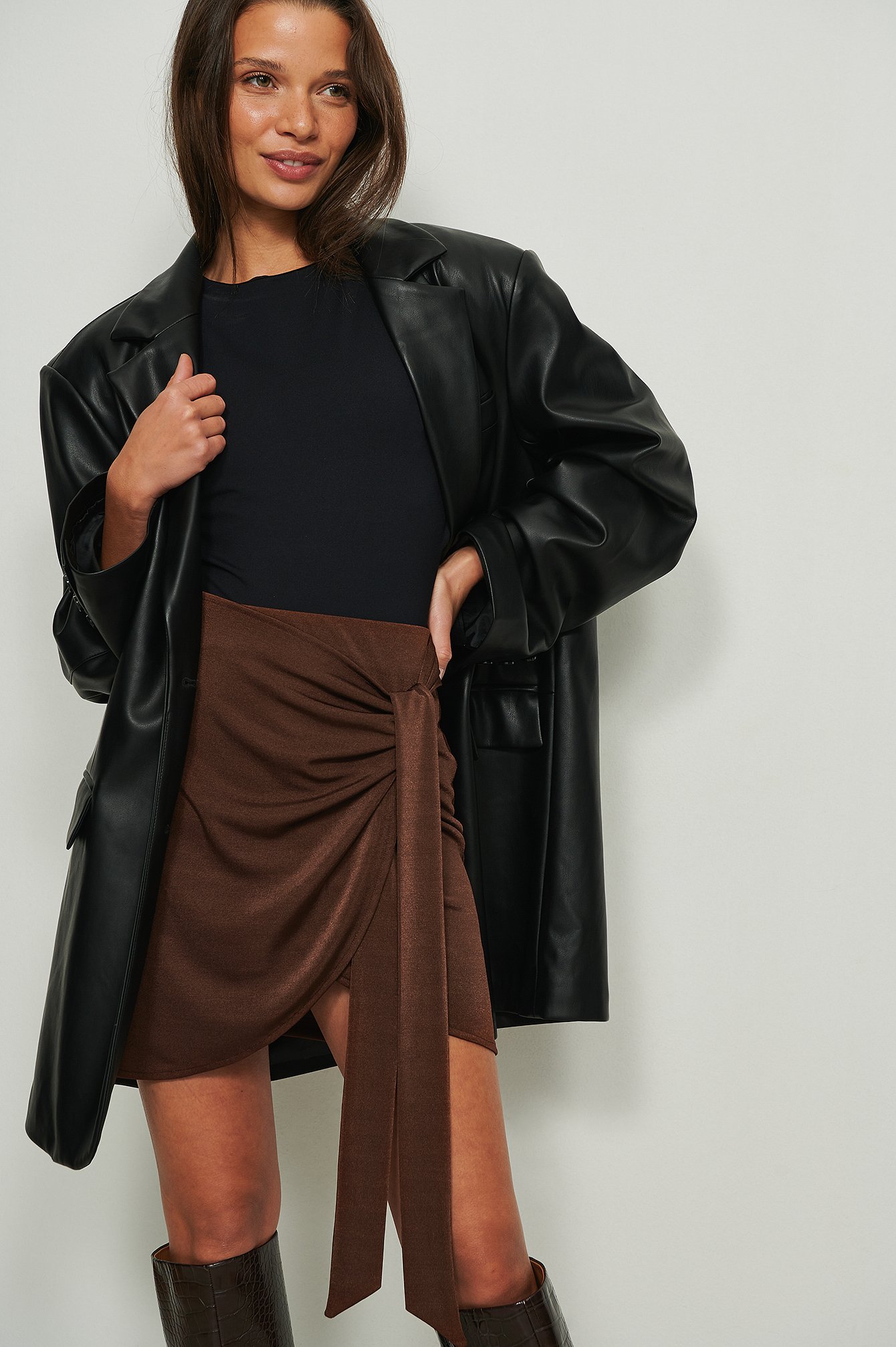 Brown Recycled Wrap Detail Mini Skirt