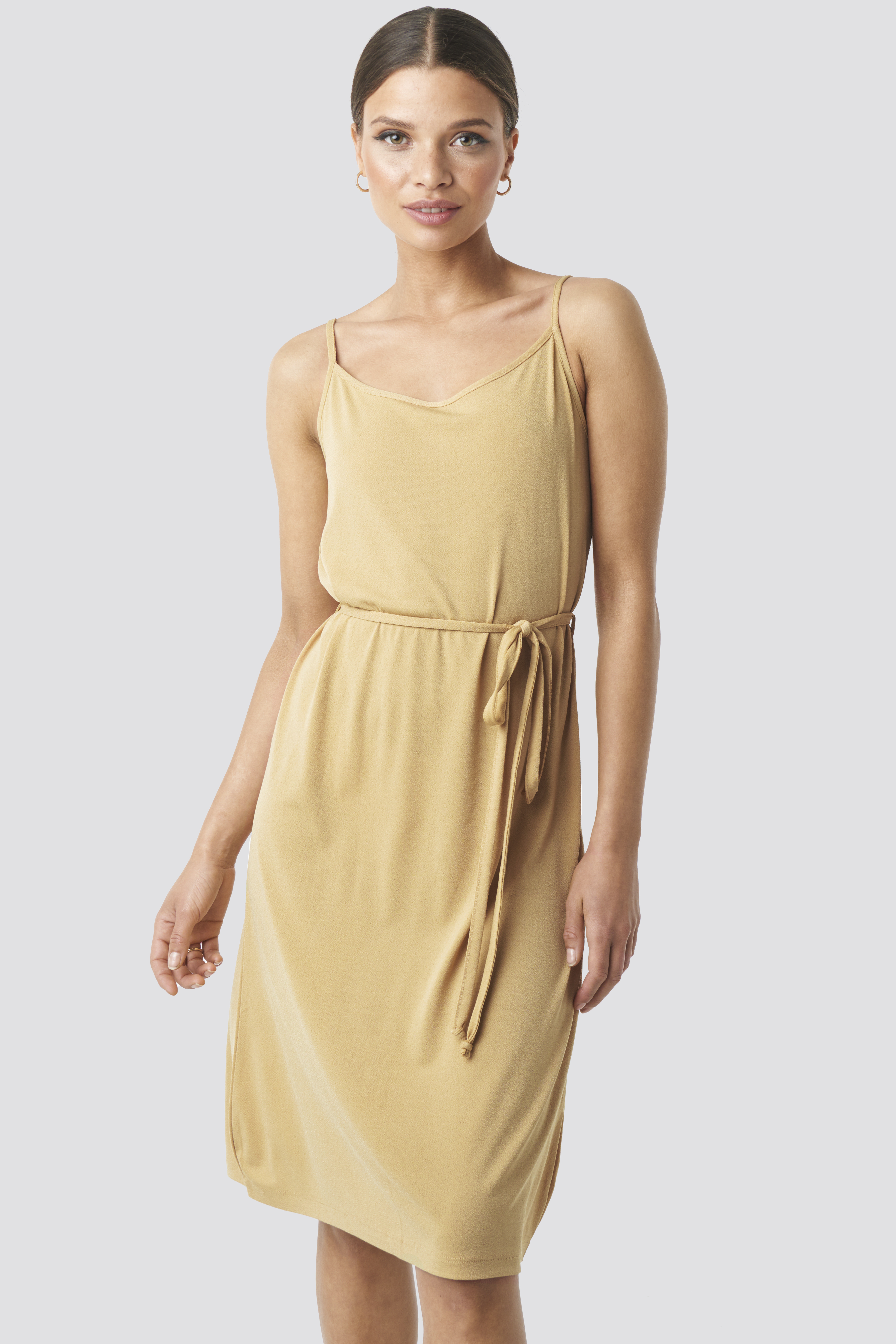 Wrap Detail Strap Dress Dusty Yellow