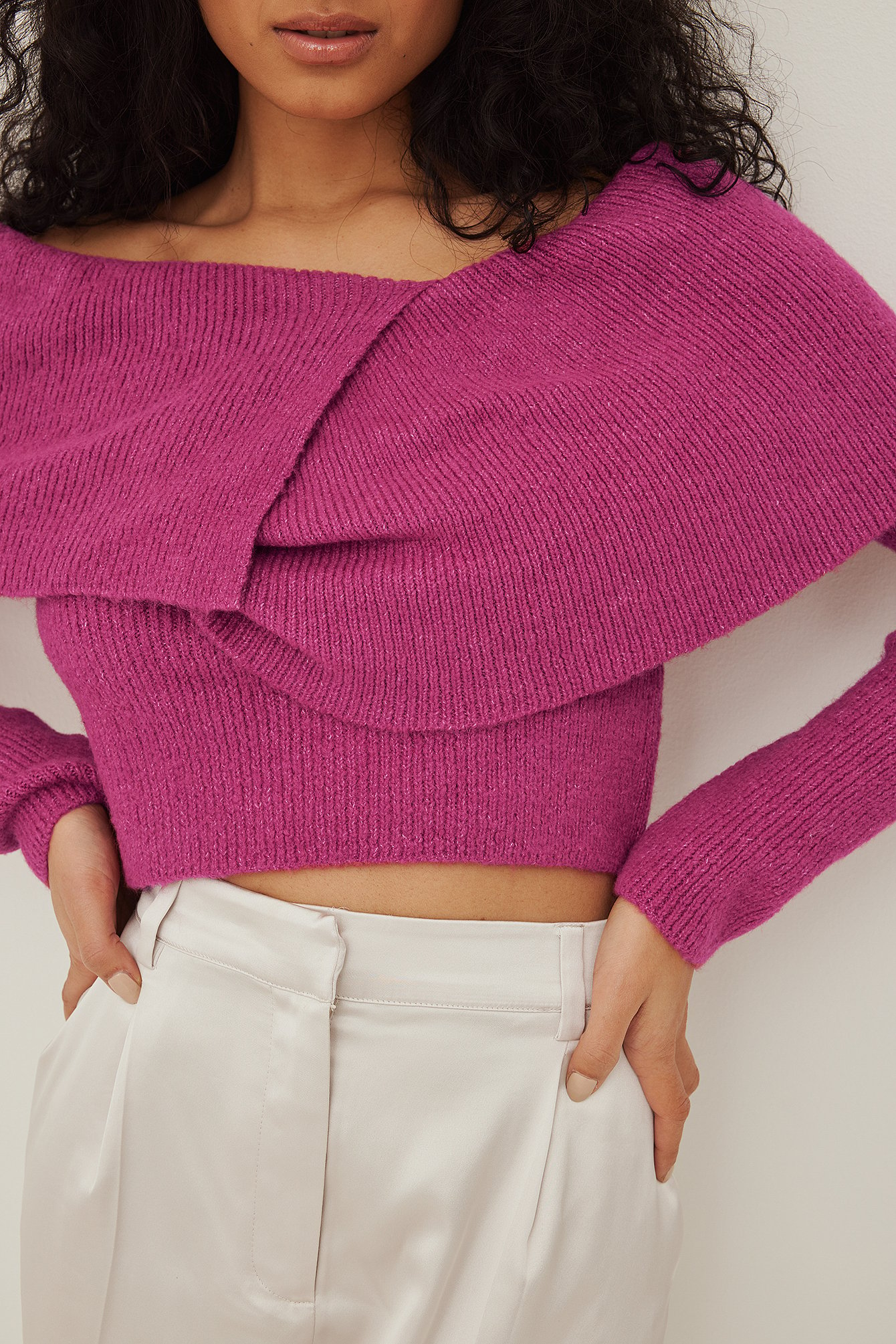 Pink Knitted Wrap Detail Sweater