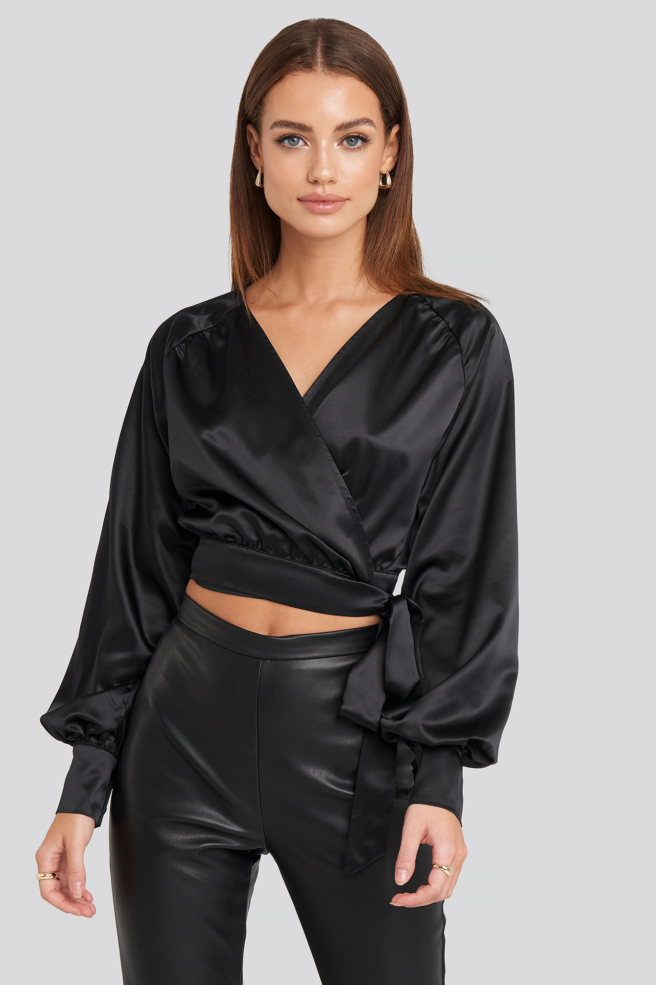 Wrap Front Cropped Blouse Black