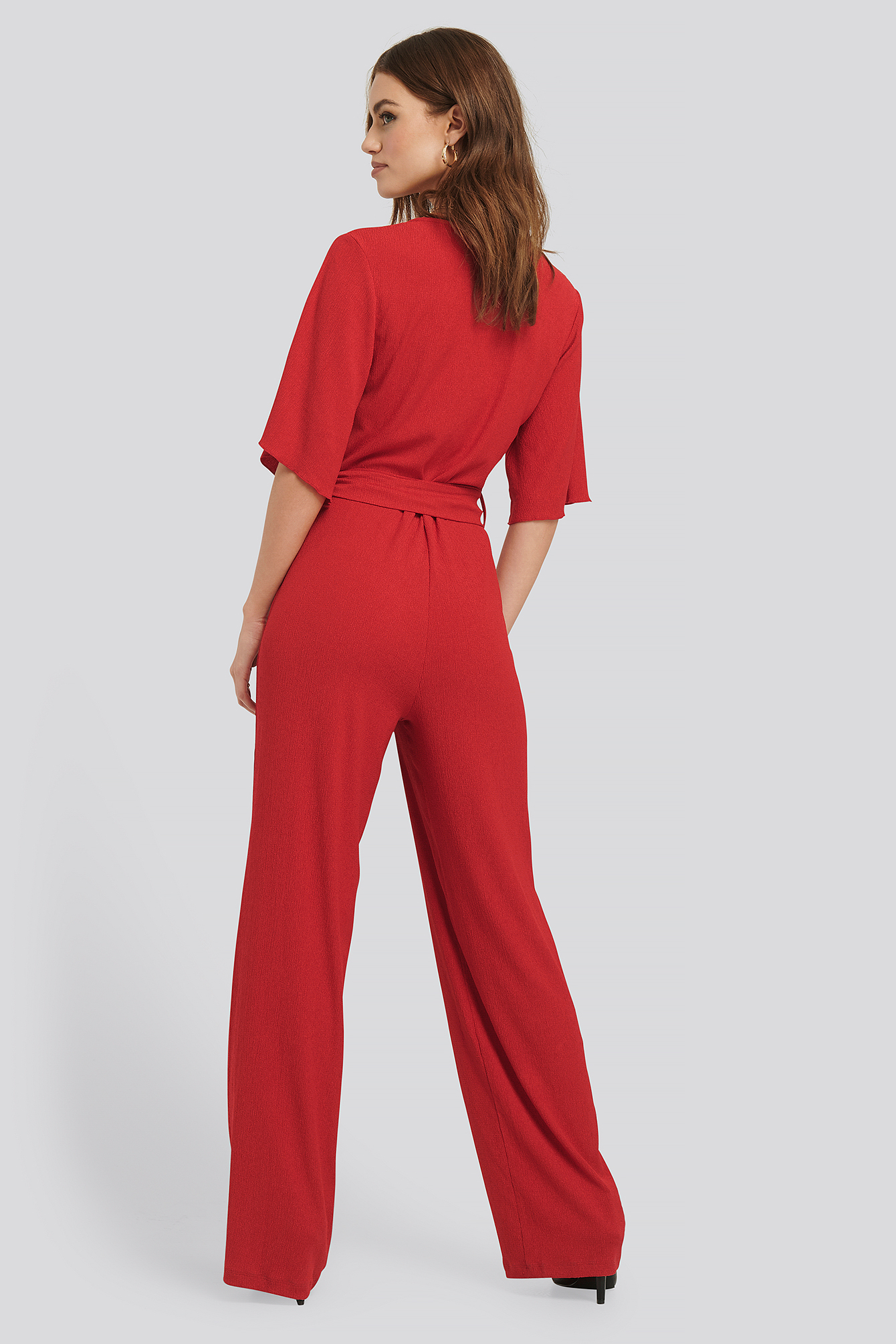 Wrap Front Jersey Jumpsuit Red