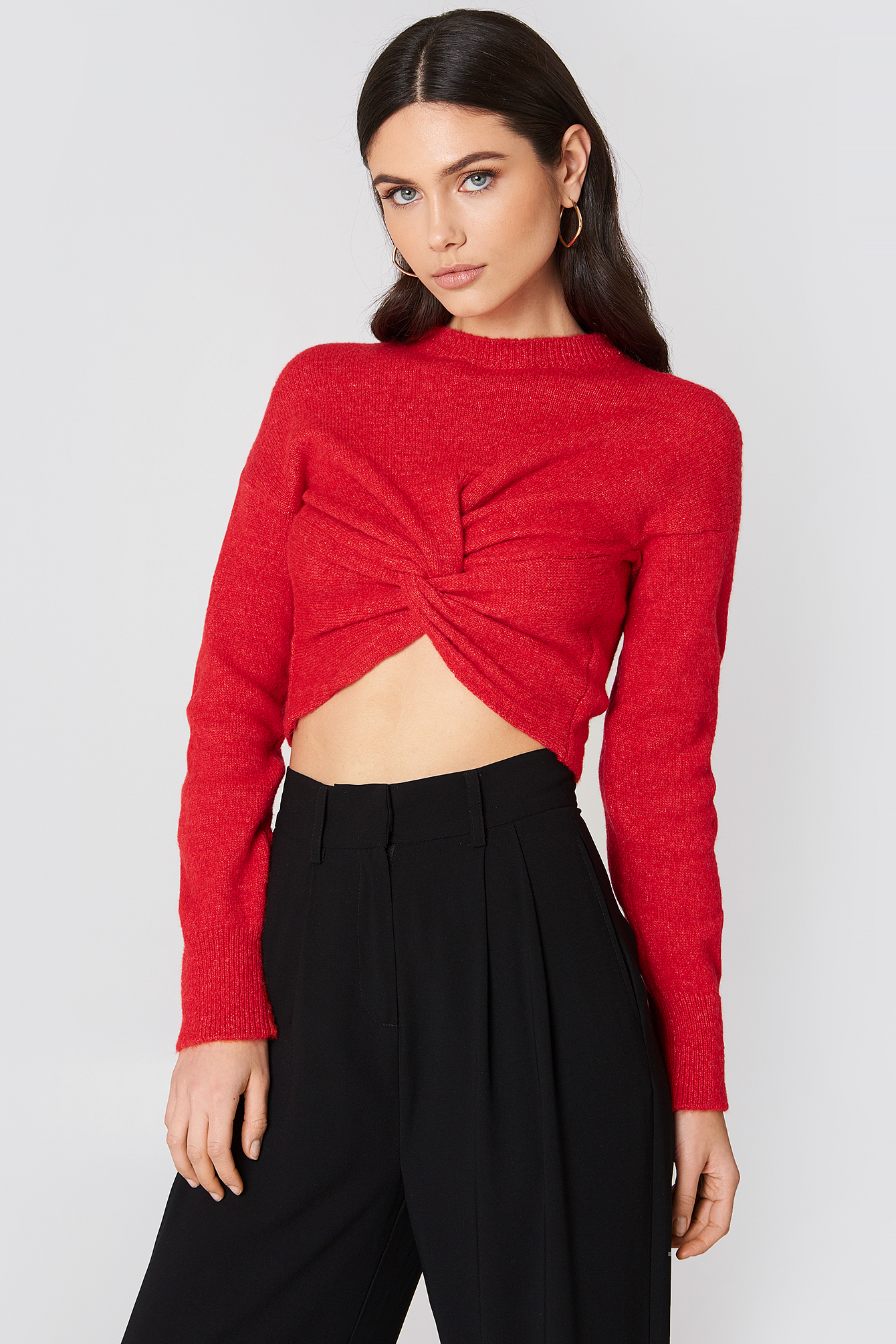 Red NA-KD Wrap Front Knitted Sweater