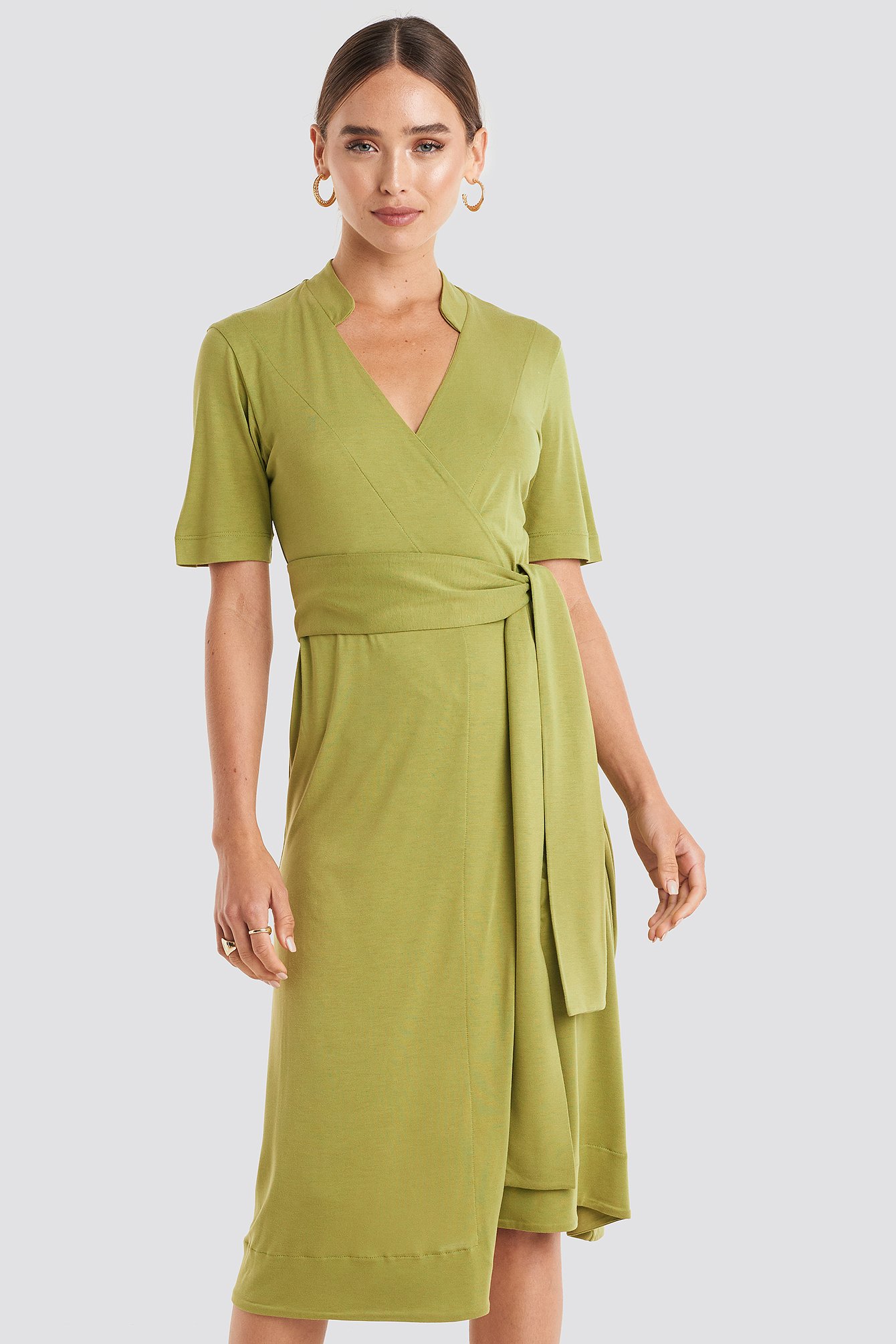 Green Wrap Jersey Midi Dress