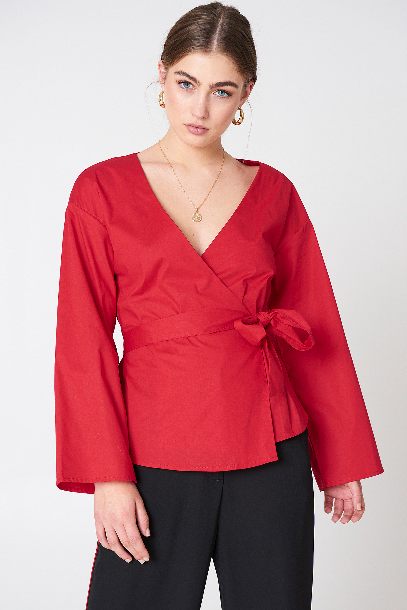 Wrap Kimono Blouse Red na kd com Wrap Kimono Blouse Red na kd com