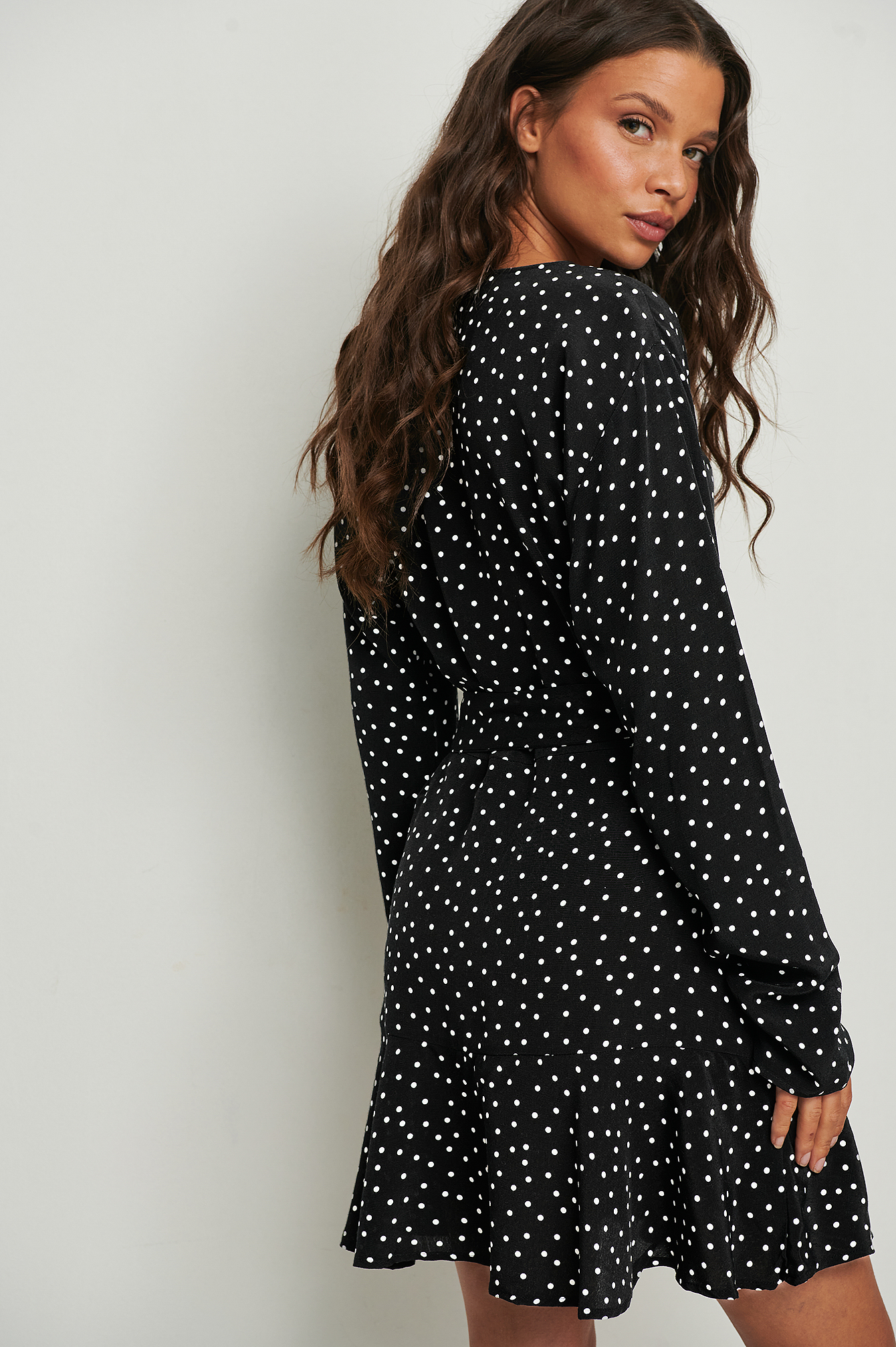 Wrap Mini Long Sleeve Dress Dotted | na 