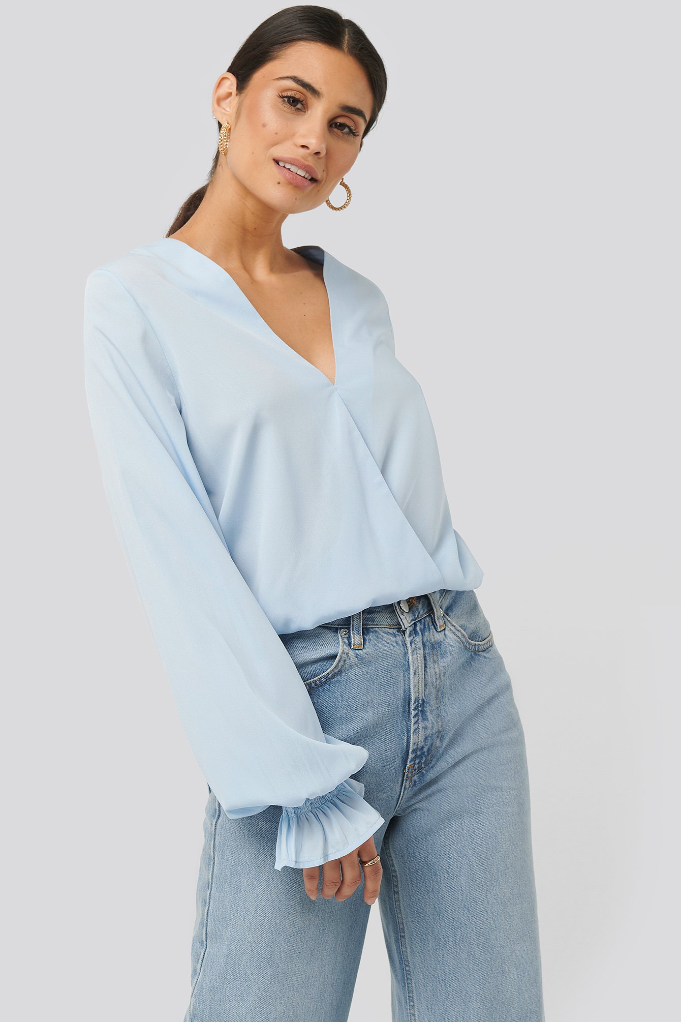 NA-KD Wrap Over Blouse - Blue