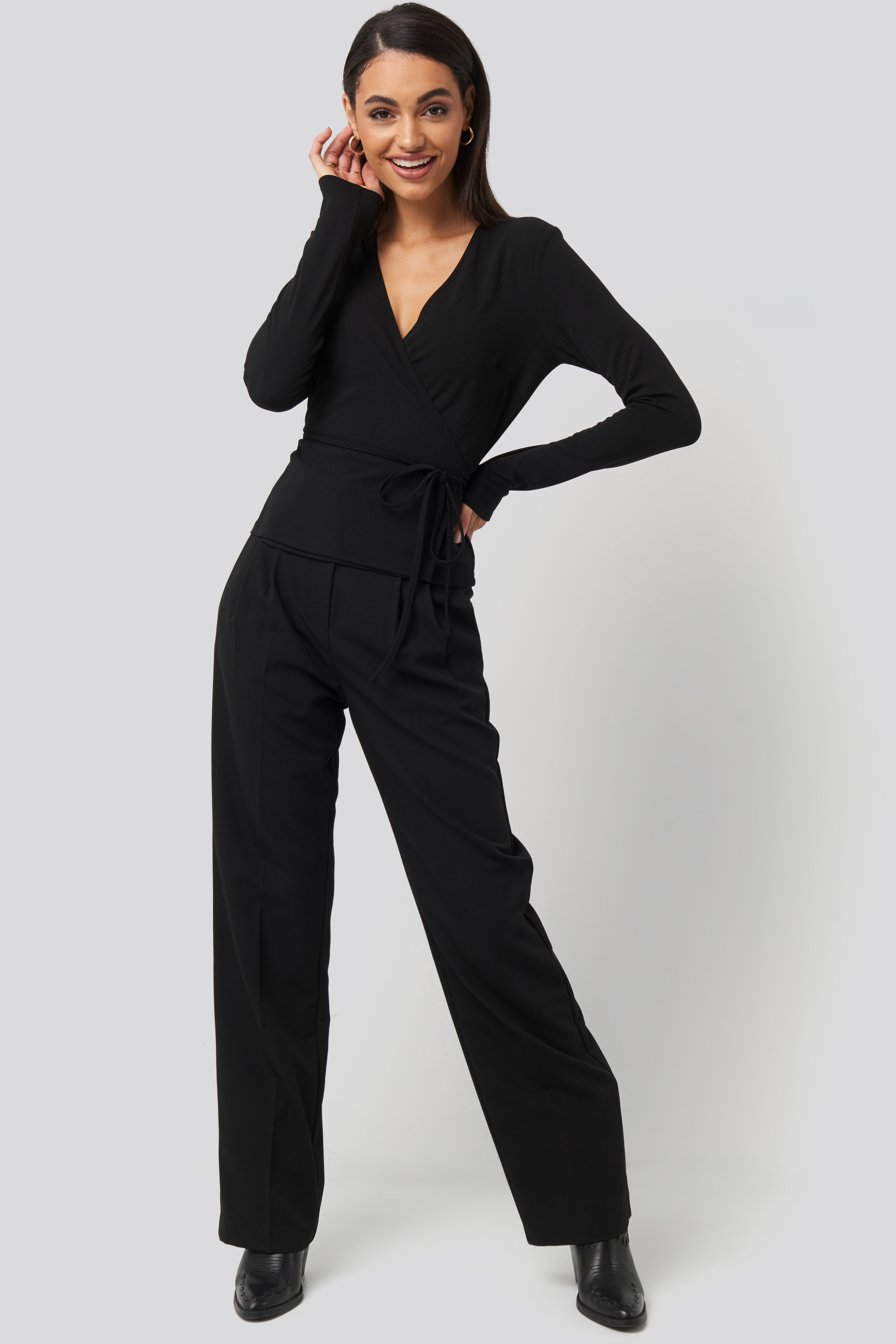Wrap Over Long Sleeve Top Black | na-kd.com