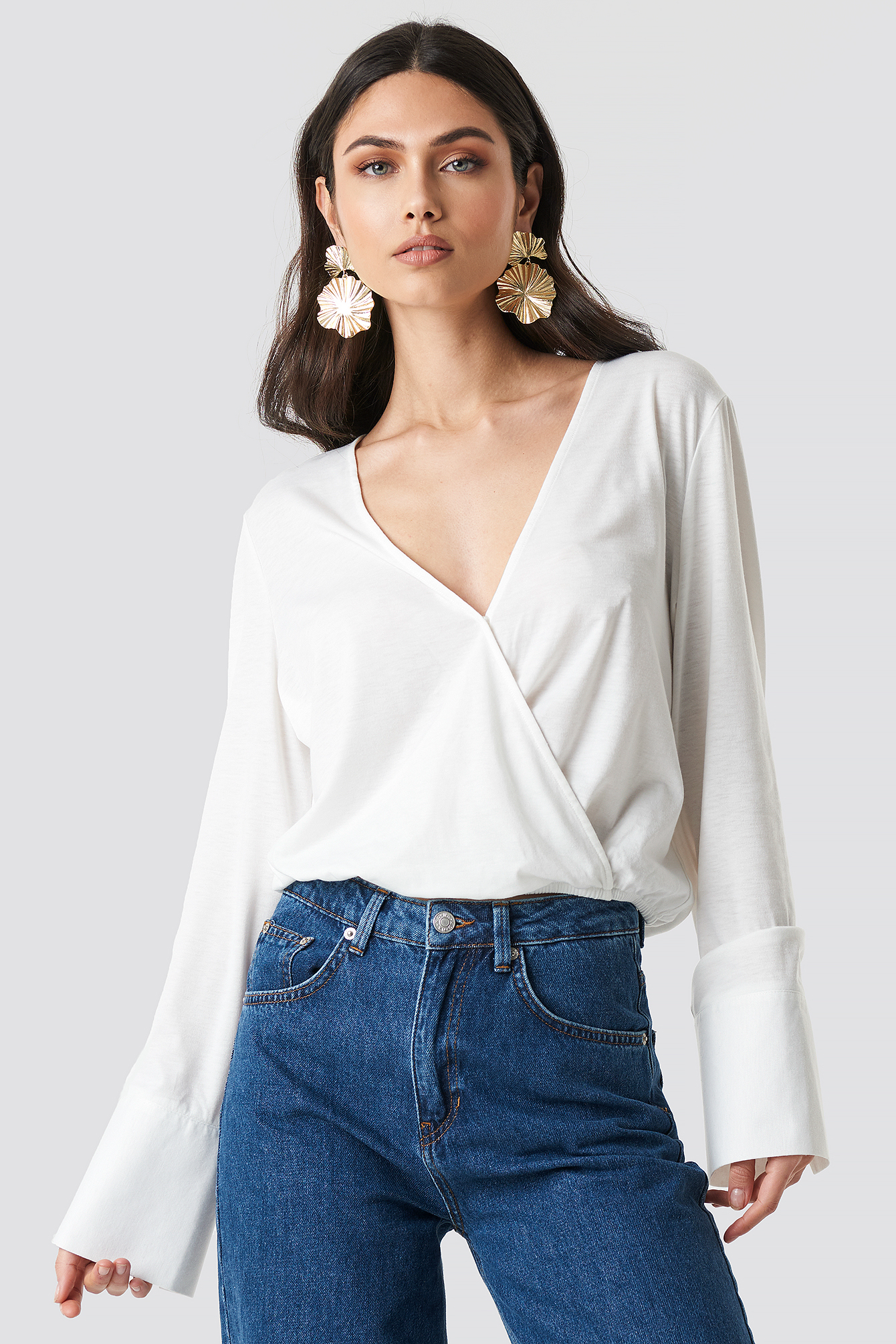 Wrap Overlap Jersey Top White