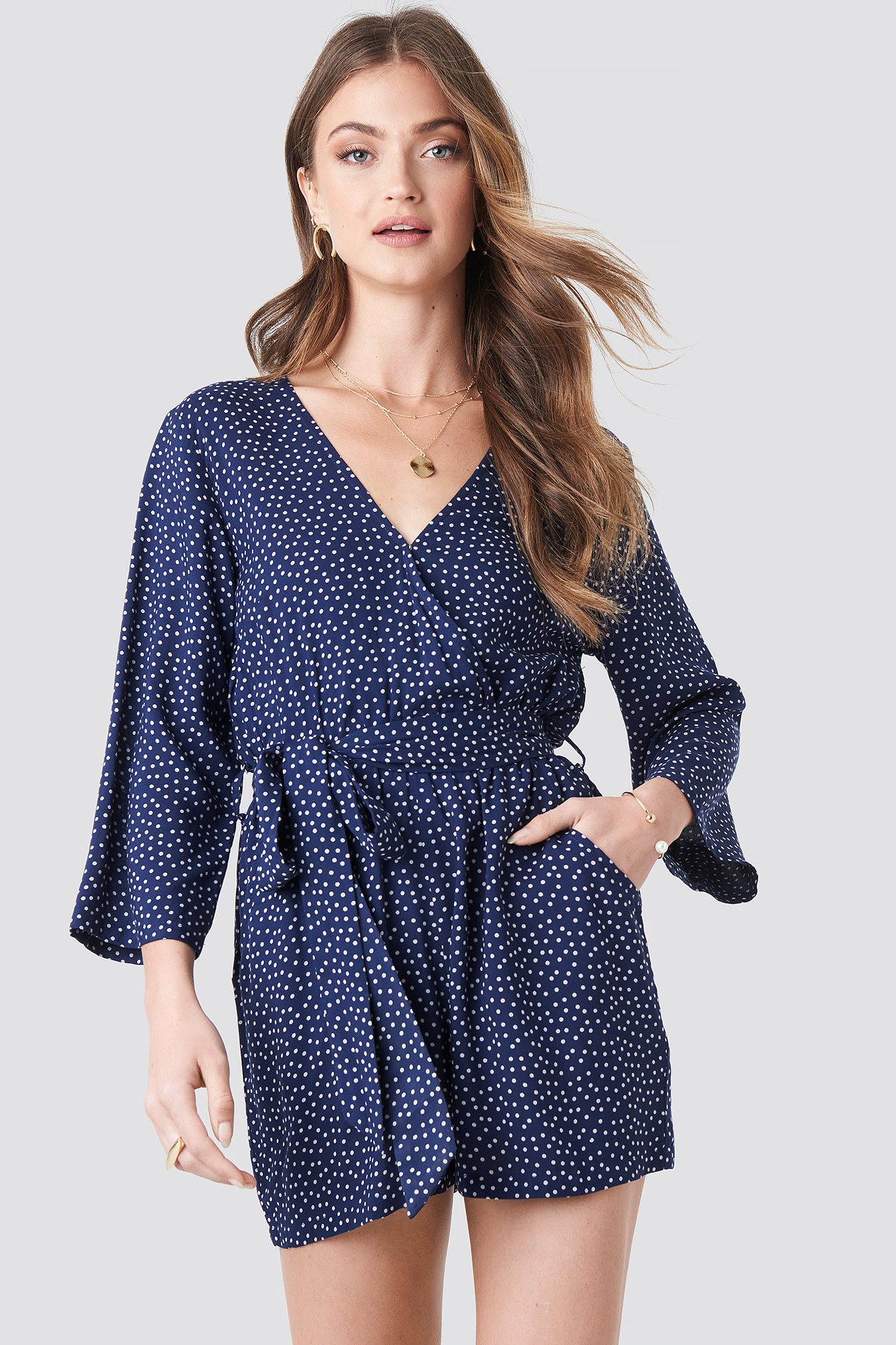 Wrap Playsuit Blue/White Dot