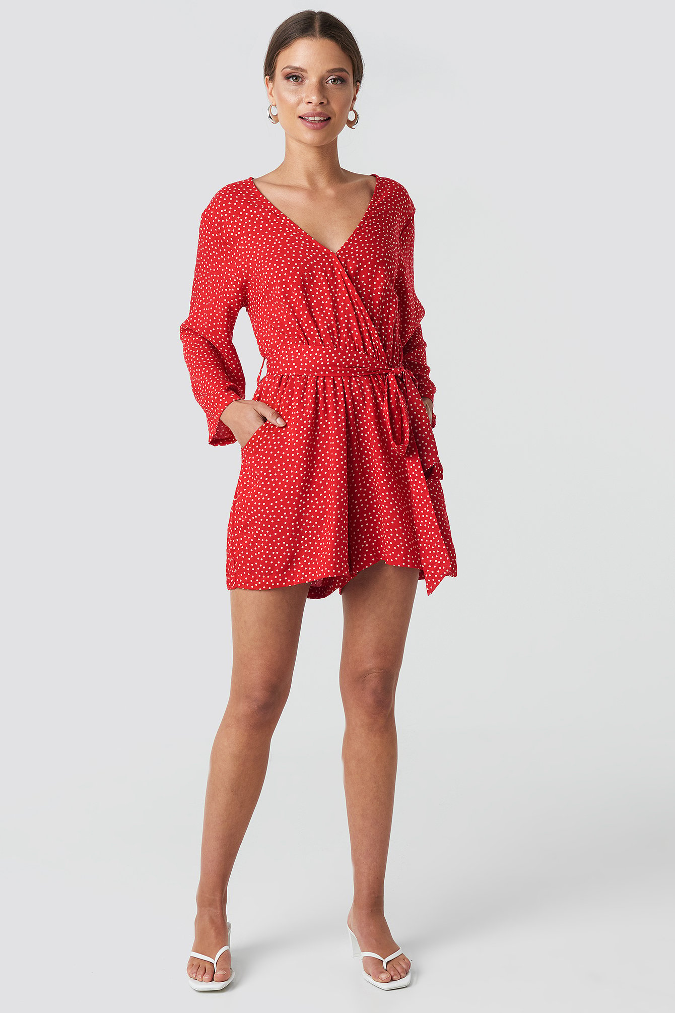 Red/White Dots NA-KD Wrap Playsuit
