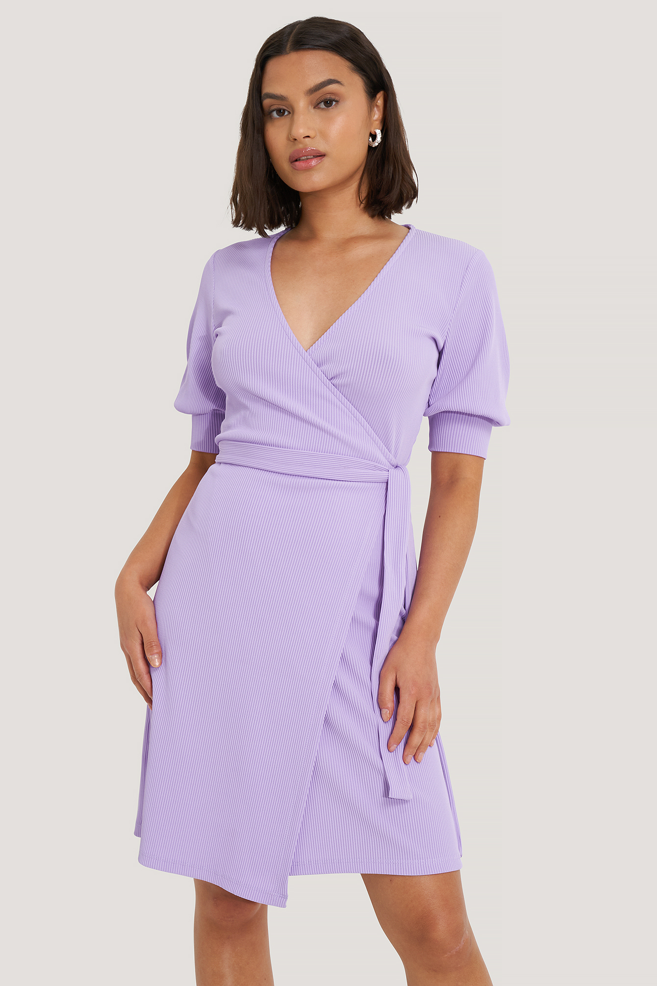 Lavender Wrap Puff Sleeve Dress