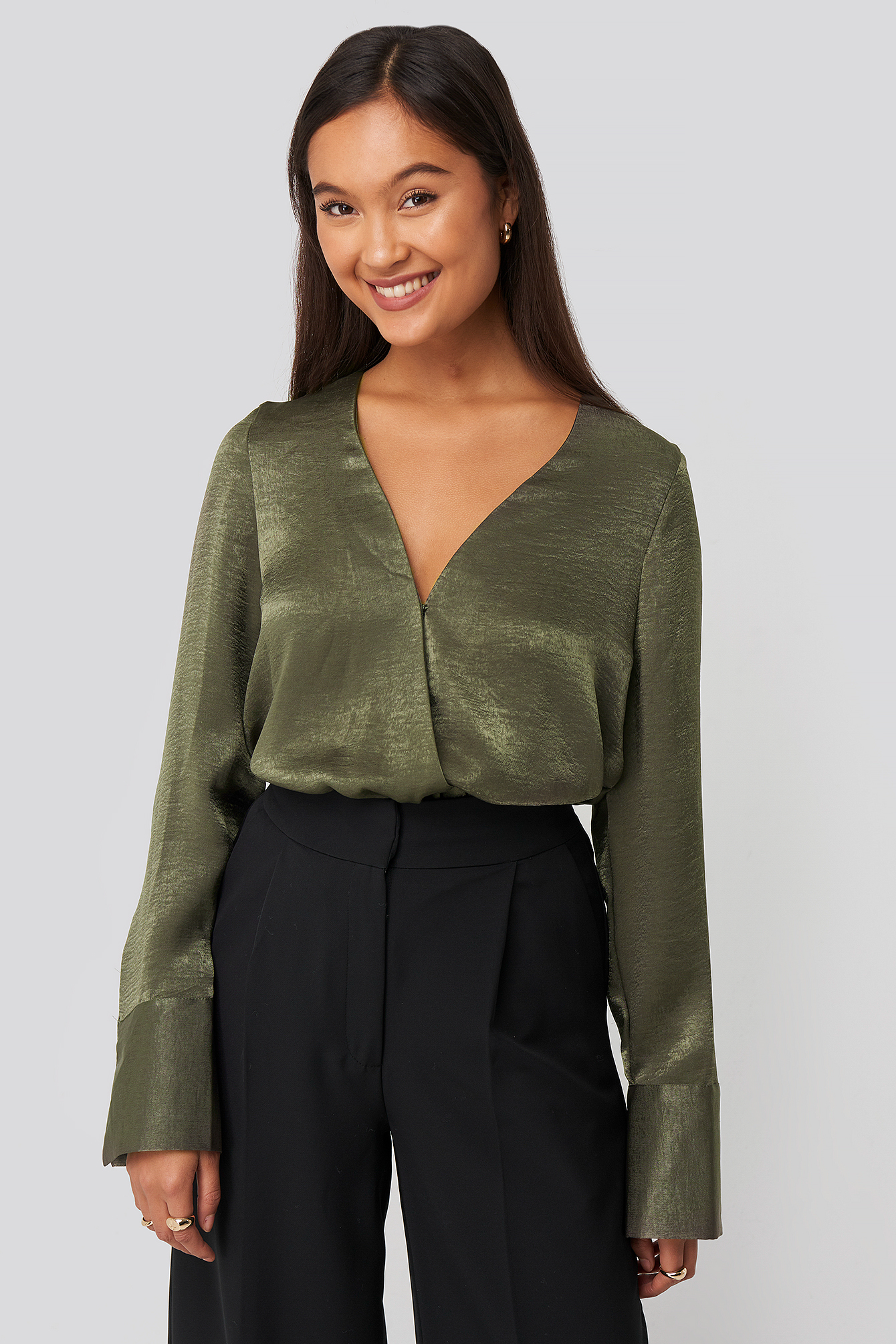 Wrap Satin Blouse Green