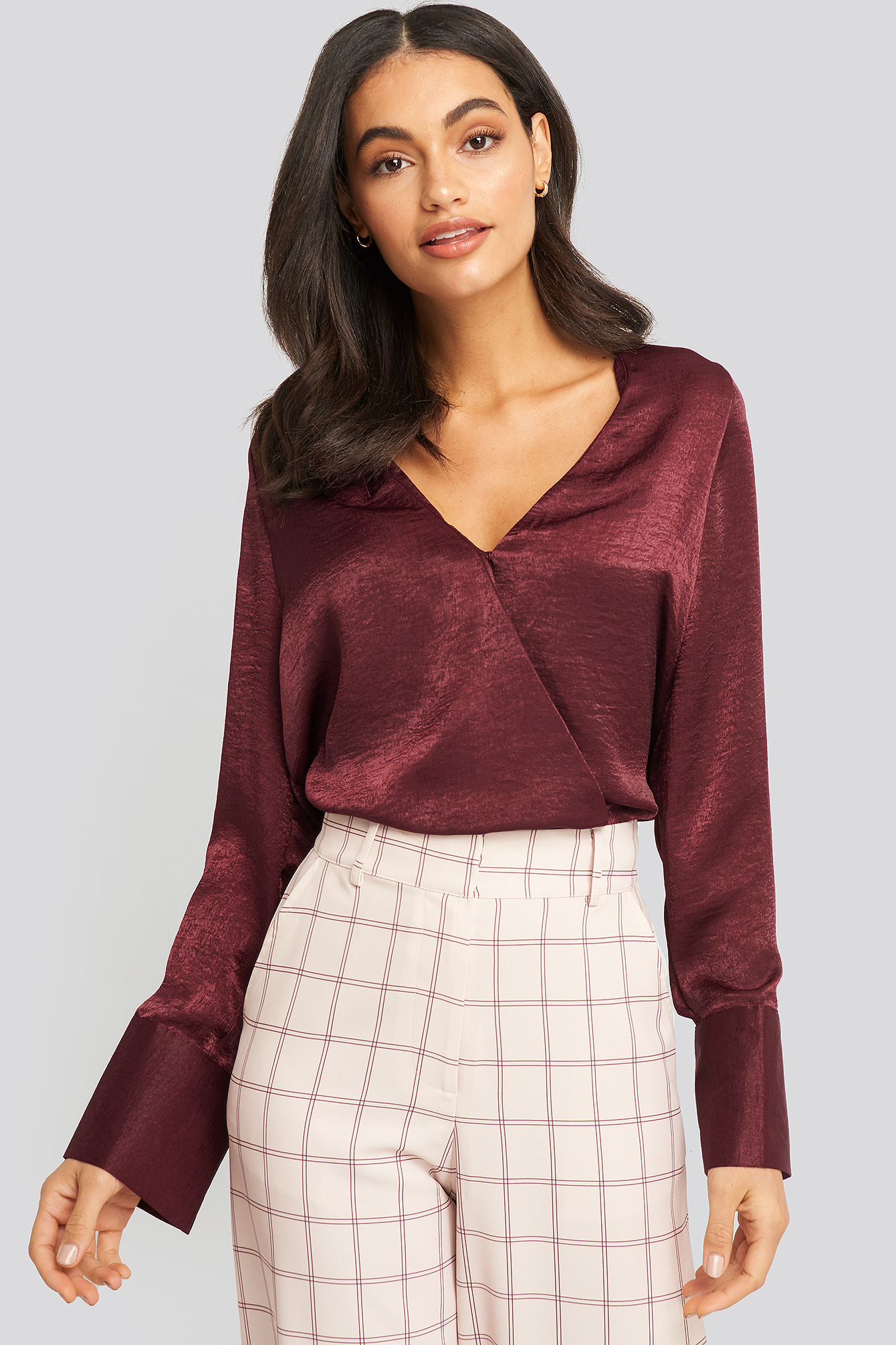 Wrap Satin Blouse Burgundy