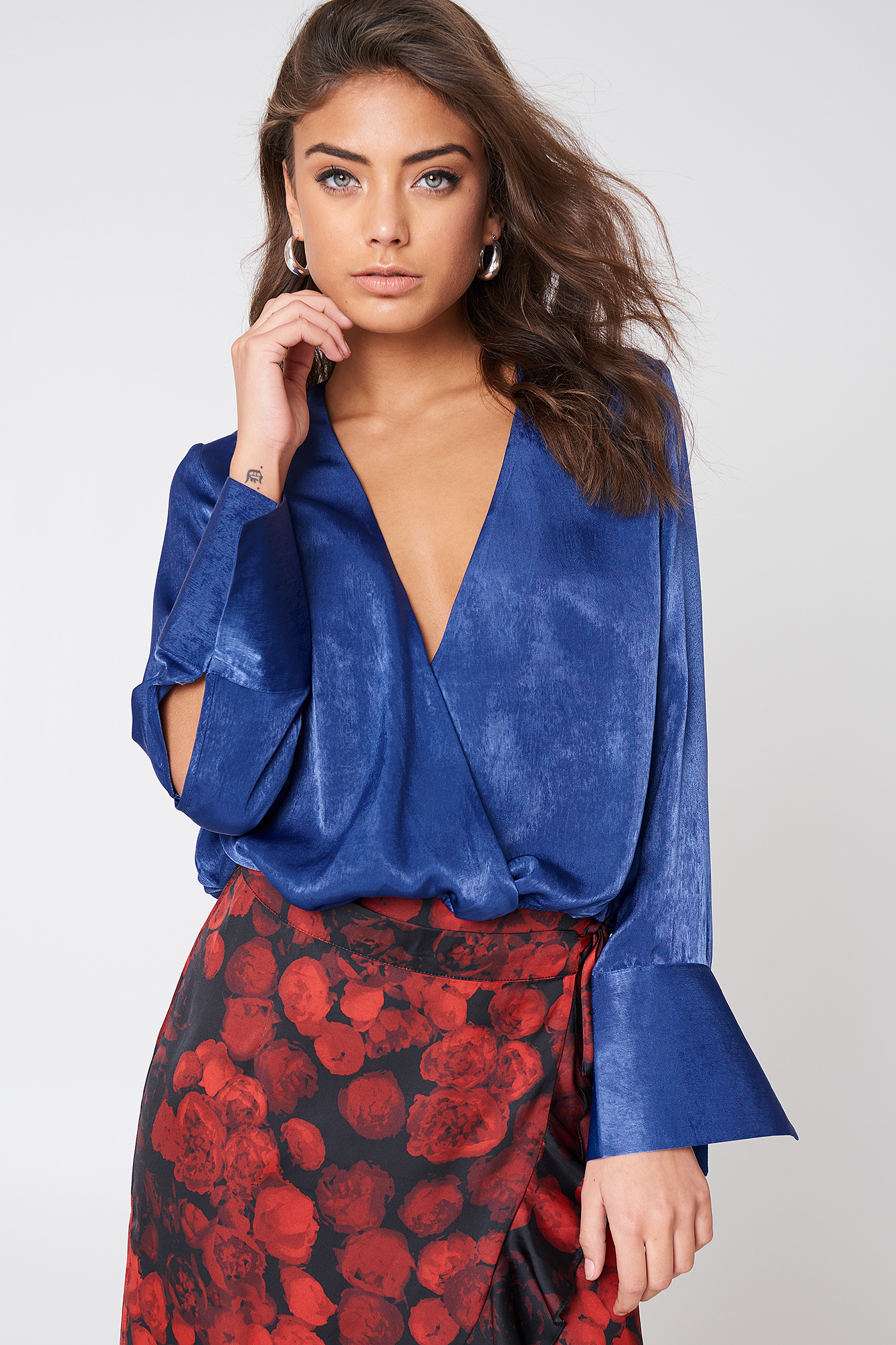 Wrap Satin Top Blue
