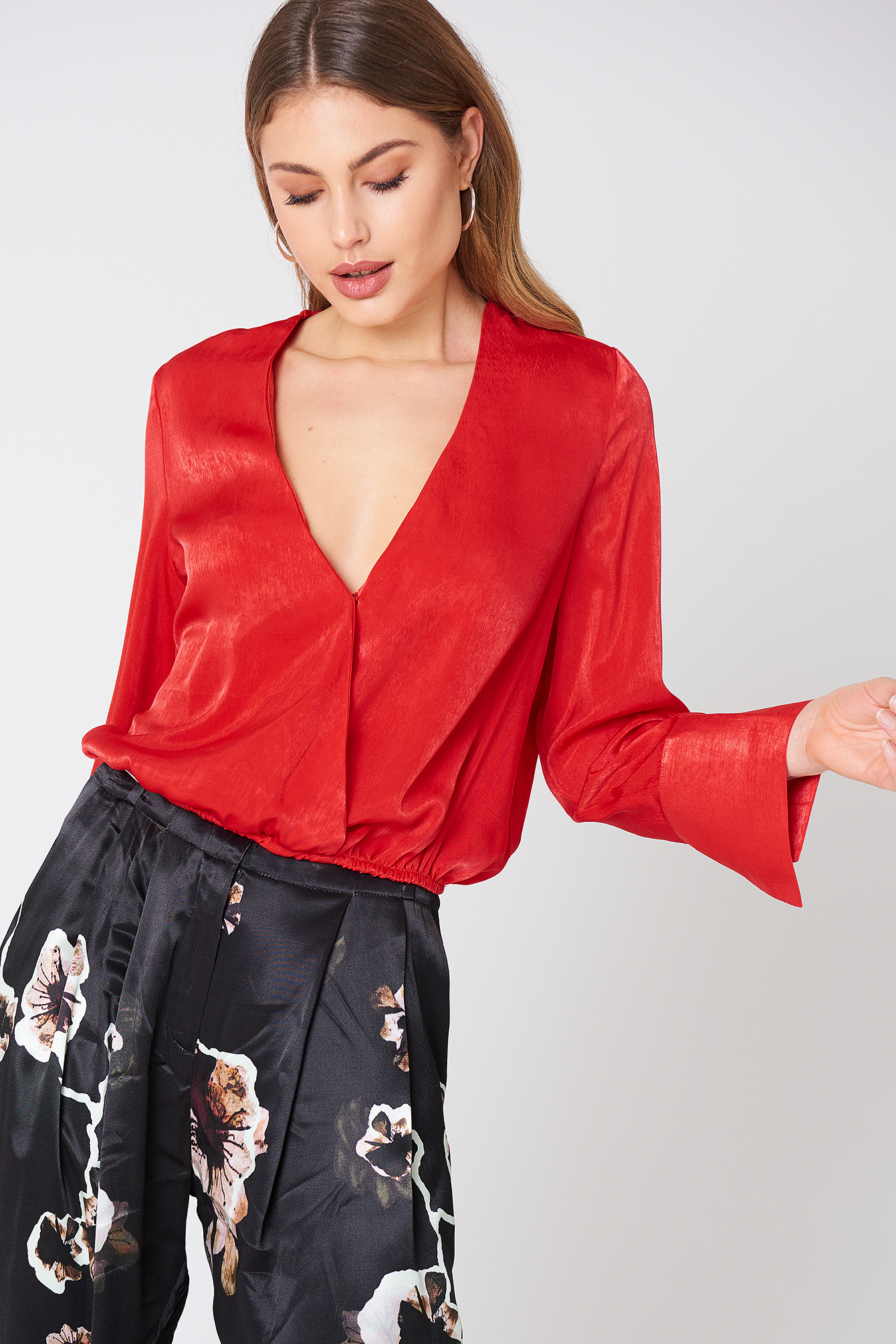 Wrap Satin Top Red
