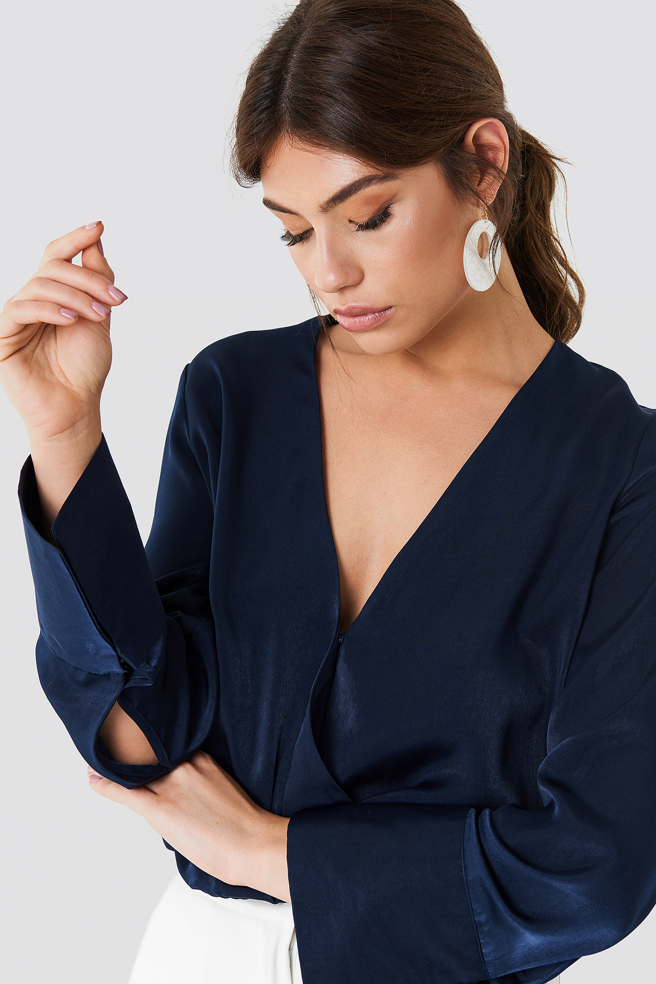 Wrap Satin Top Dark Blue